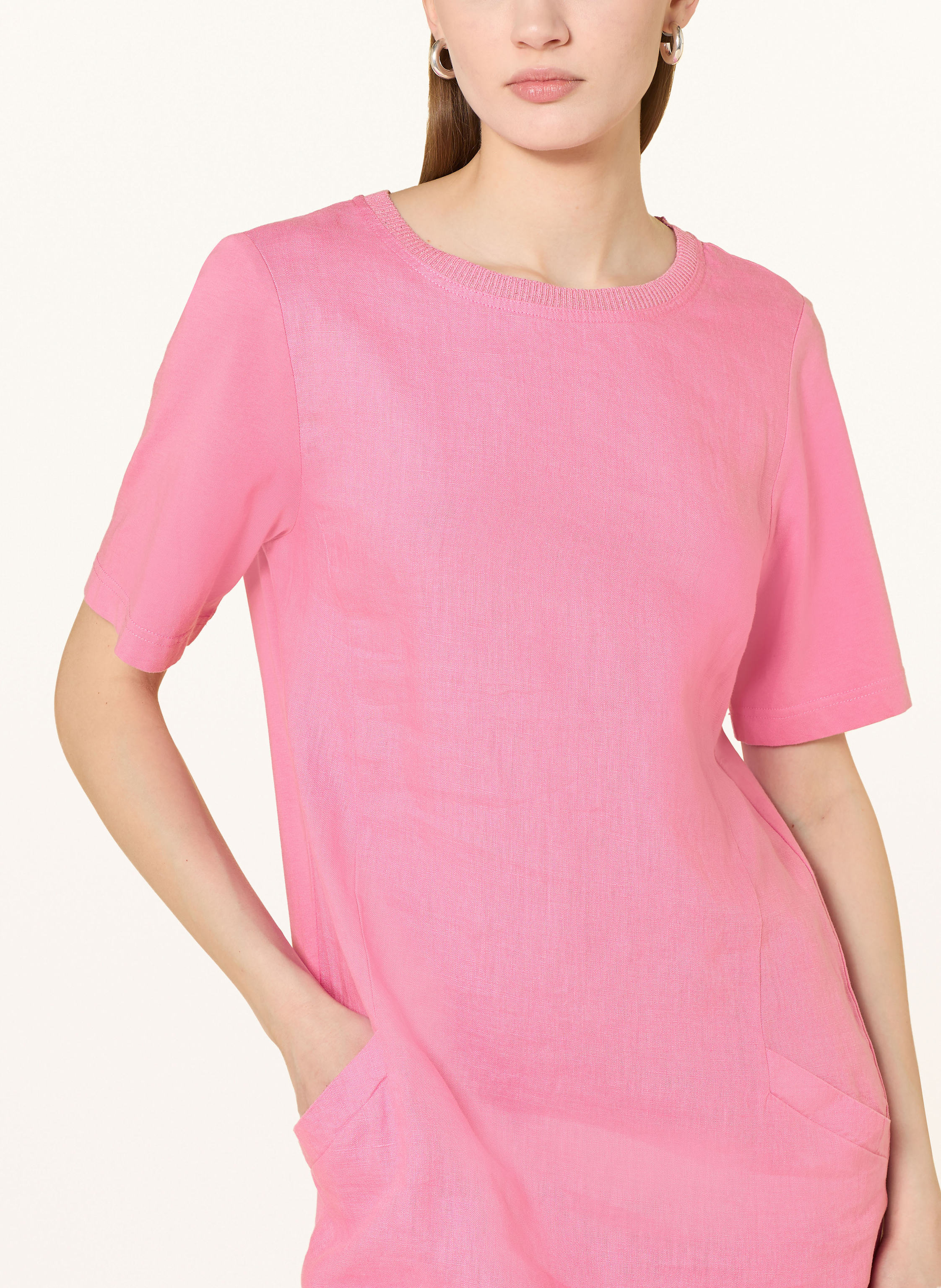 Thumbnail - Oui Kleid Im Materialmix Mit Leinen pink