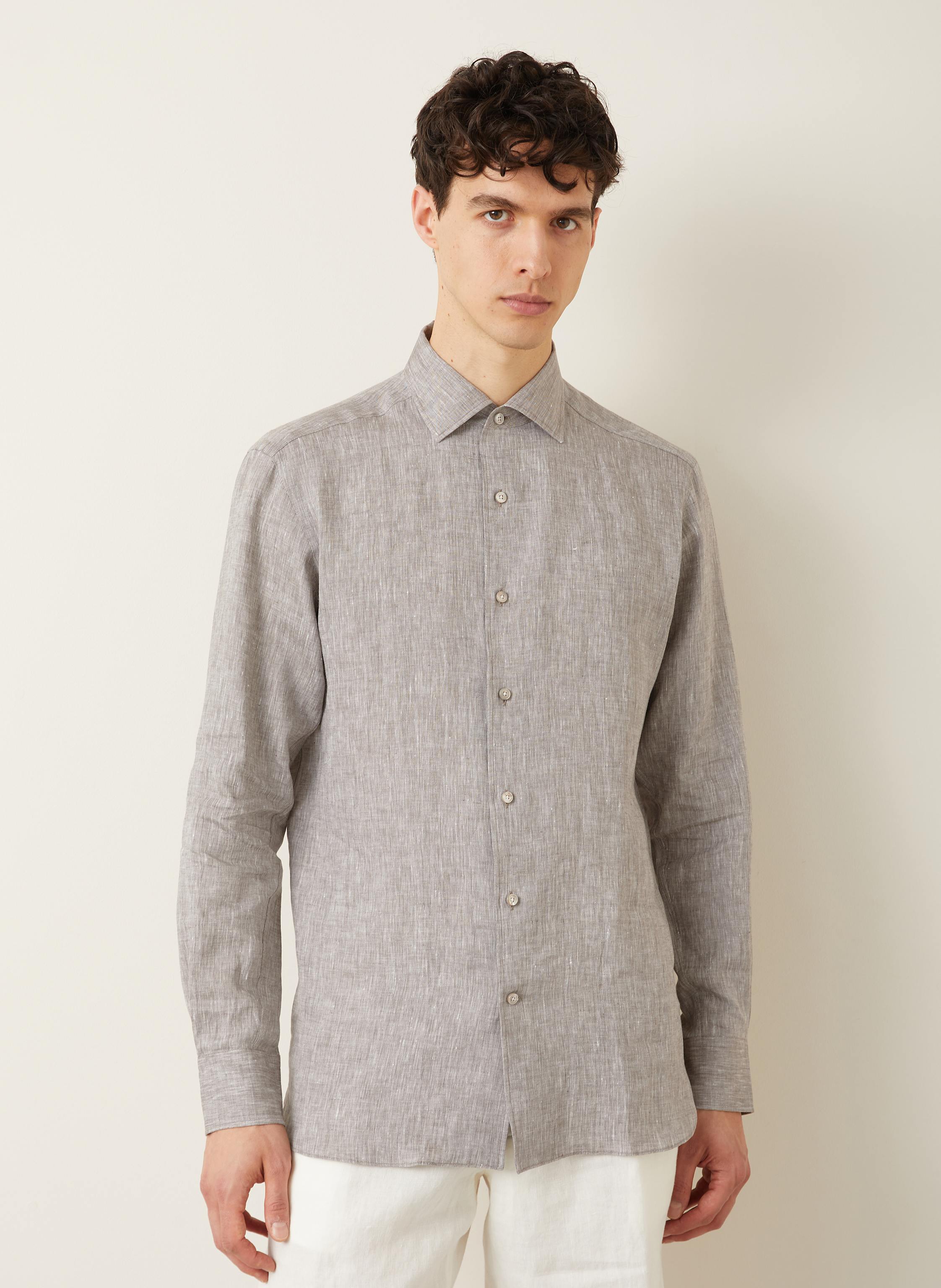 Thumbnail - Zegna Leinenhemd Oasi Comfort Fit grau