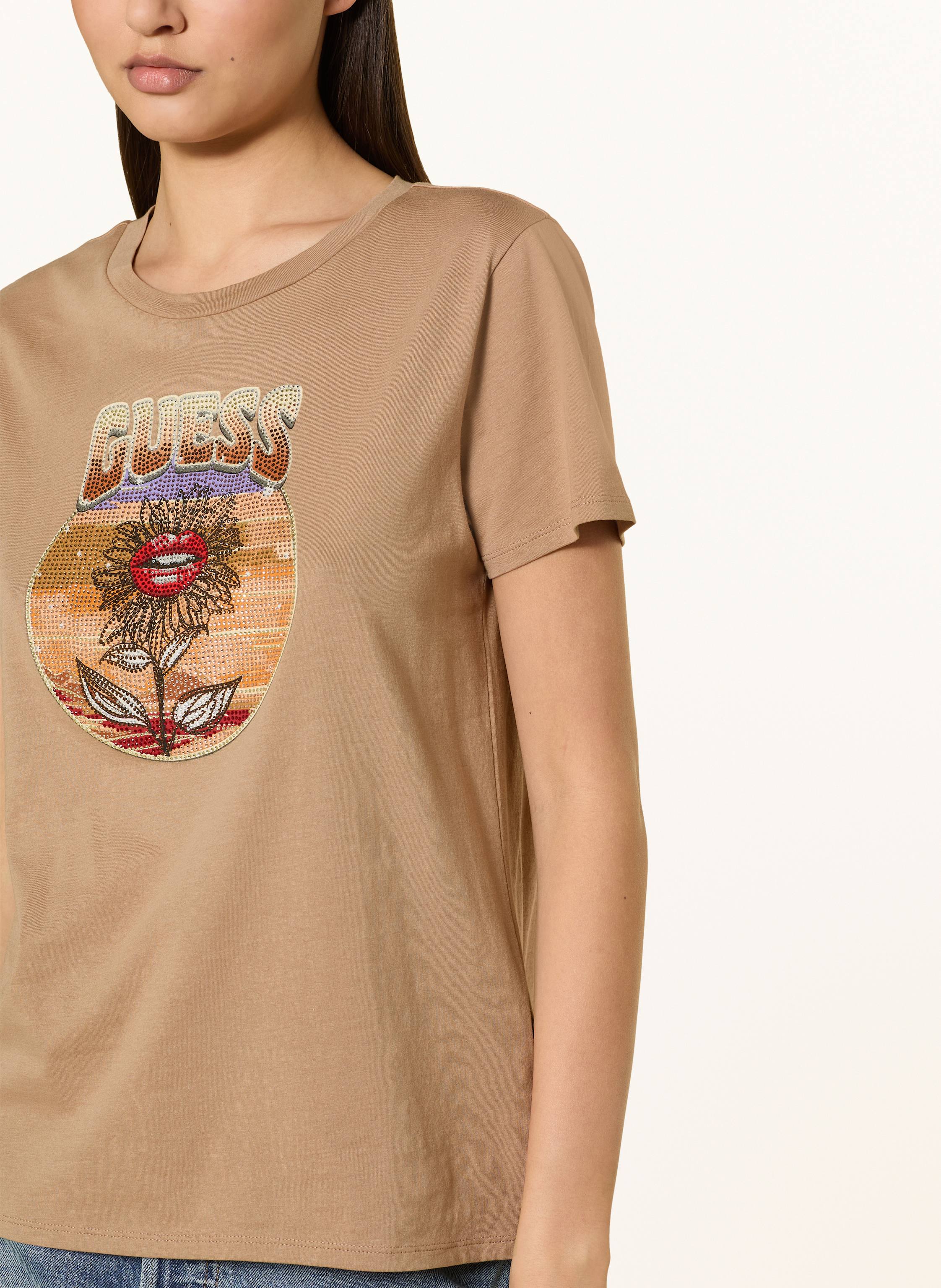 Thumbnail - Guess T-Shirt Mit Schmucksteinen braun