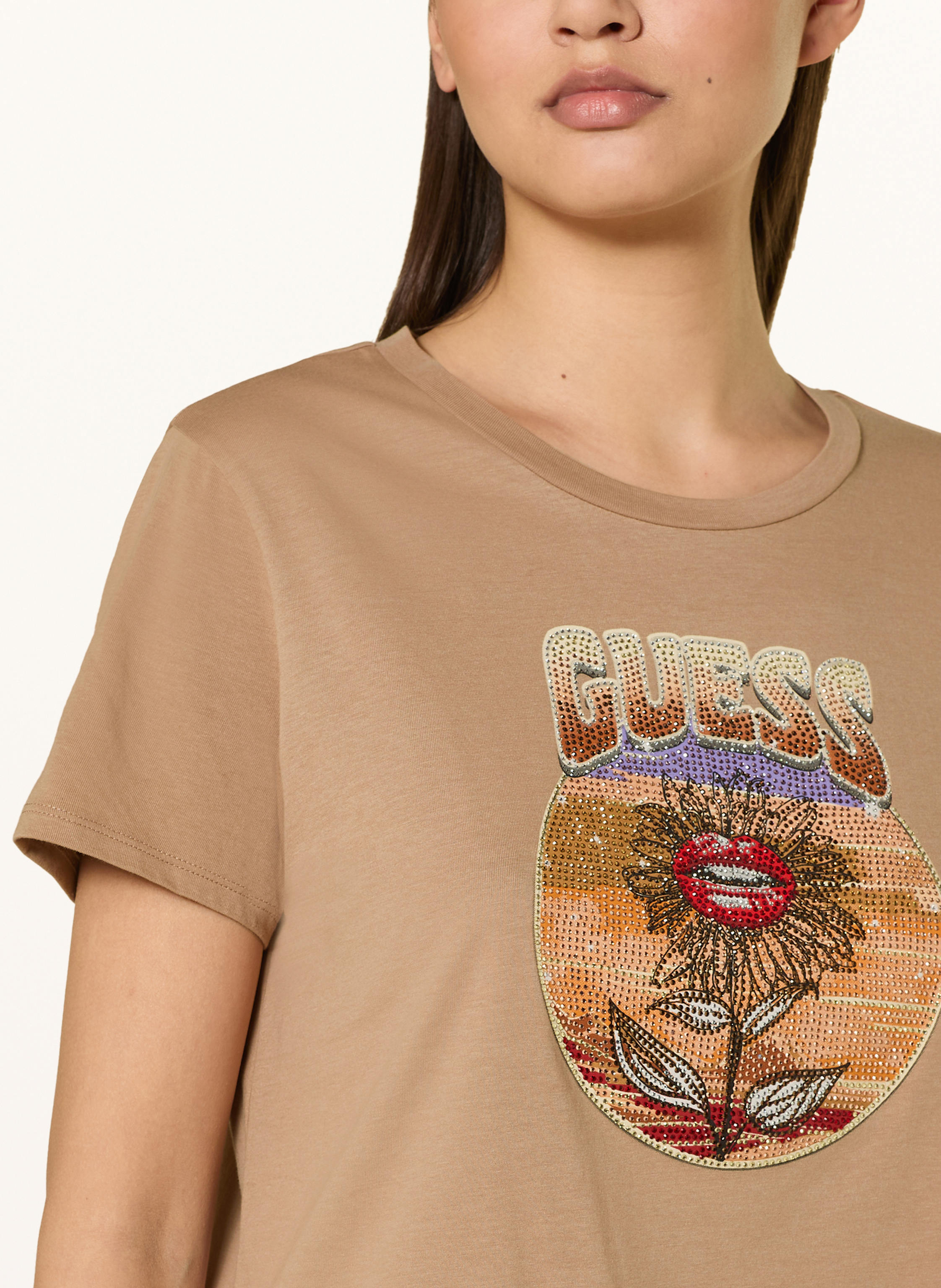 Thumbnail - Guess T-Shirt Mit Schmucksteinen braun