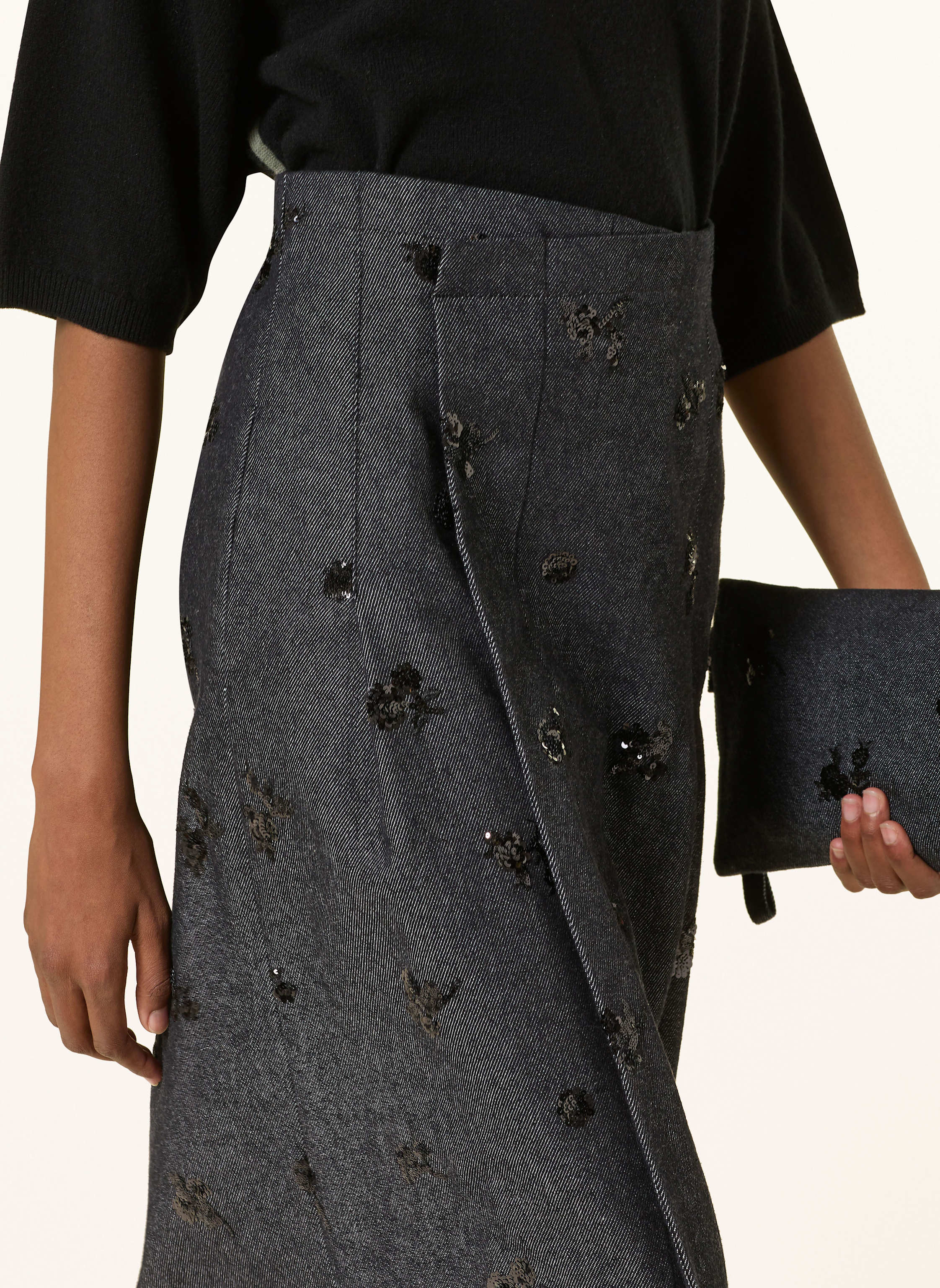 Thumbnail - Luisa Cerano Jeansrock In Wickeloptik Mit Pailletten blau