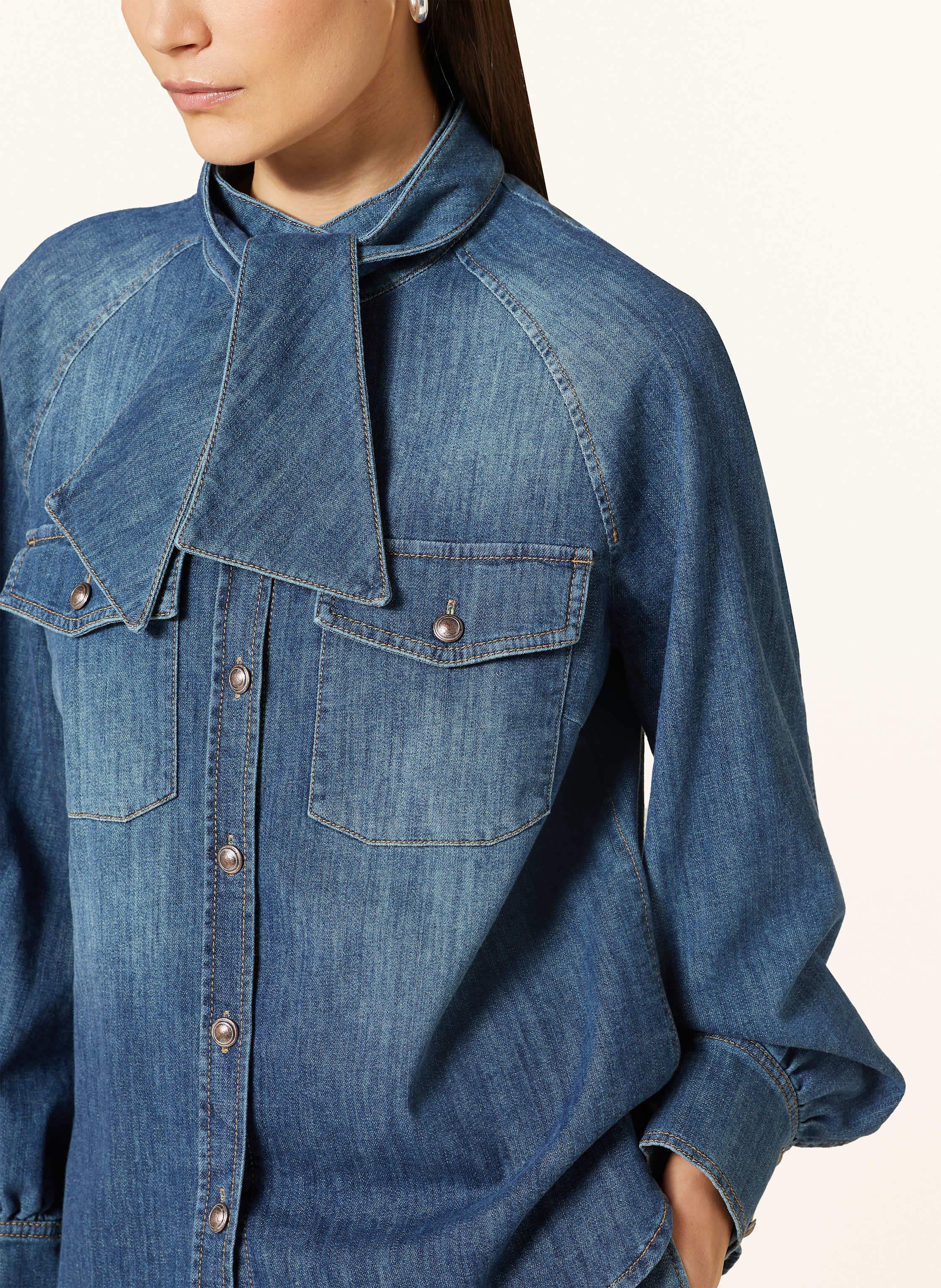 Thumbnail - Luisa Cerano Jeansbluse Mit Abnehmbarer Schluppe blau