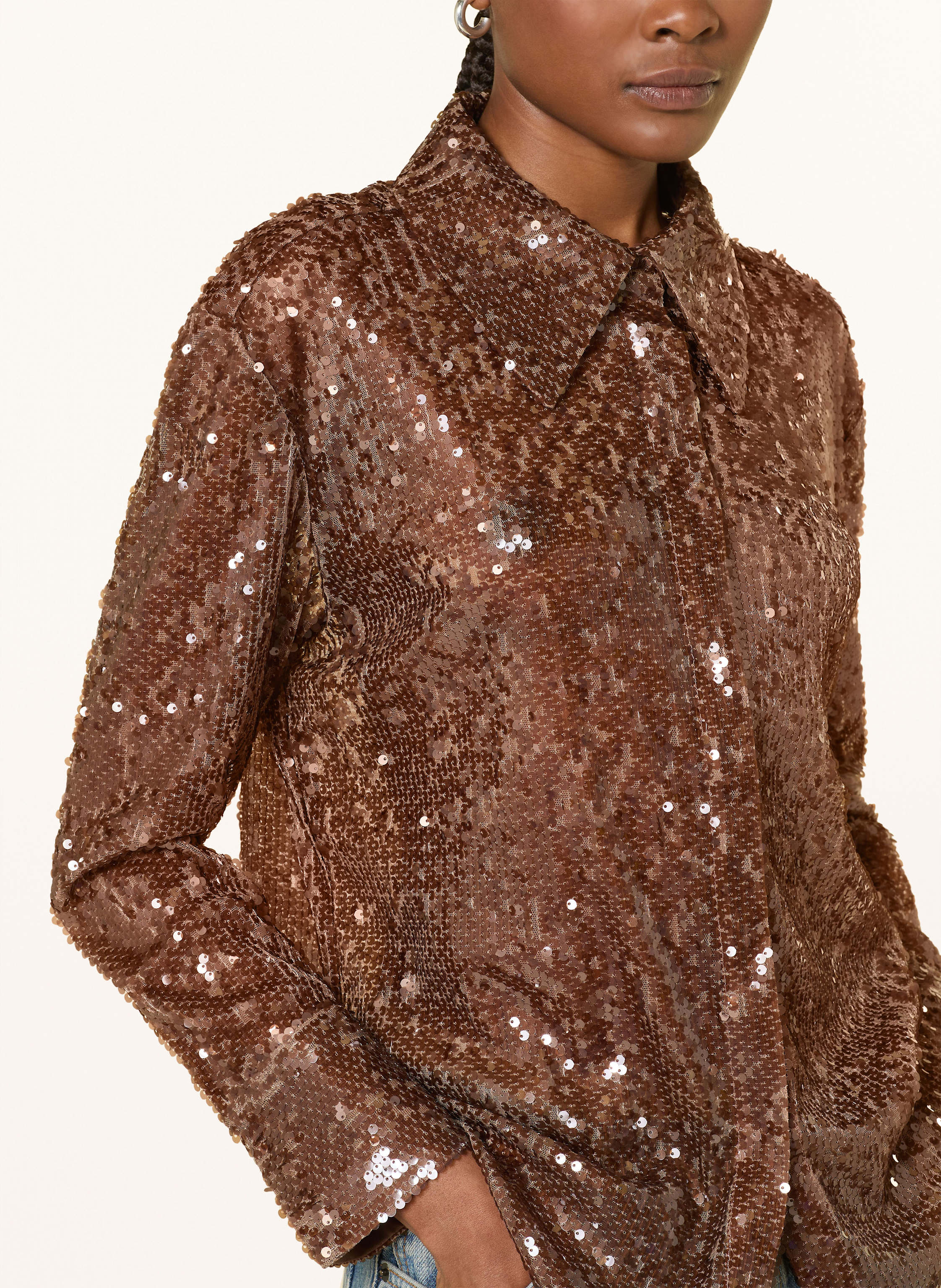Thumbnail - Mrs & Hugs Hemdbluse Mit Pailletten braun
