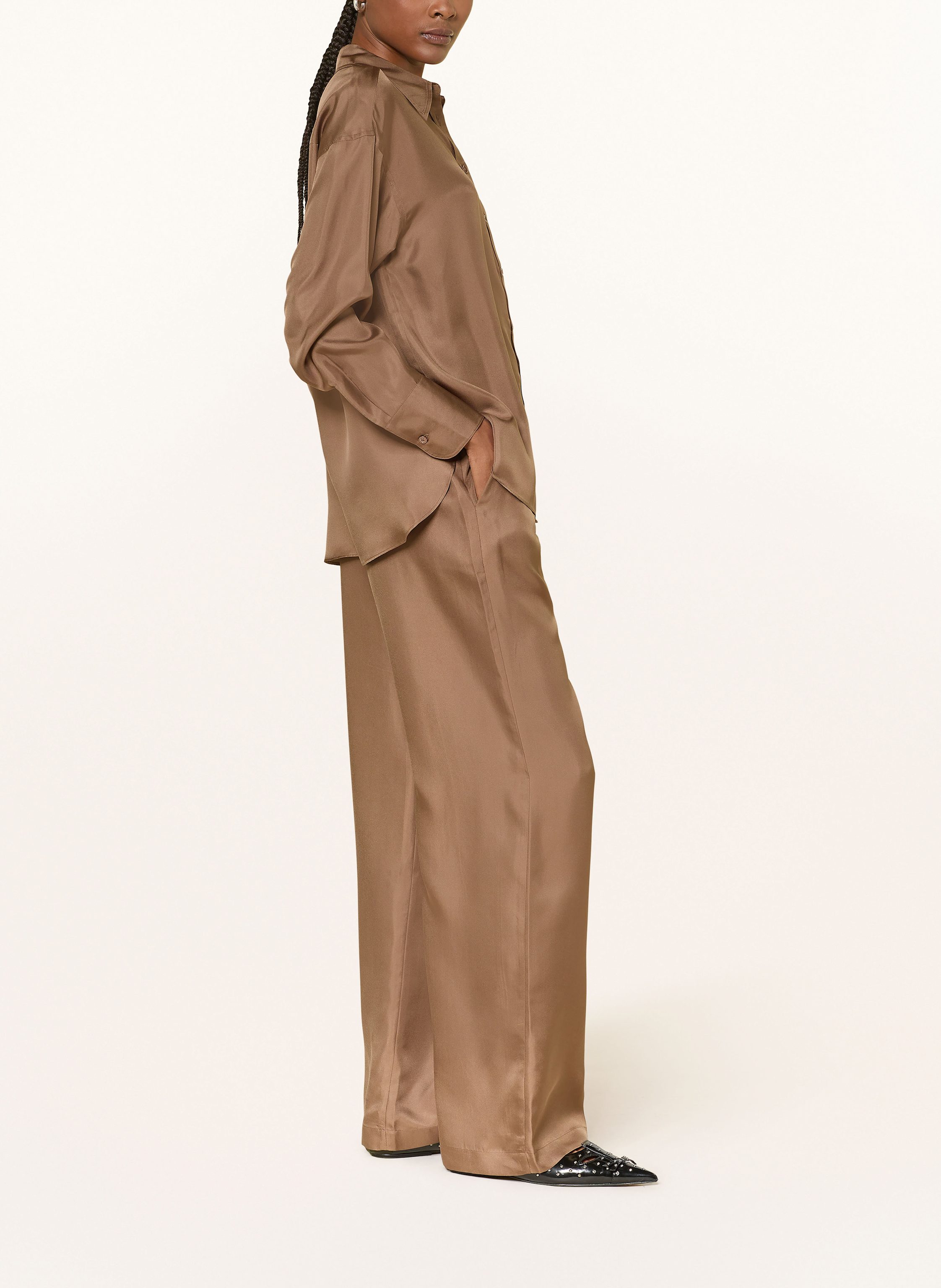 Thumbnail - Mrs & Hugs Marlenehose Aus Seide braun