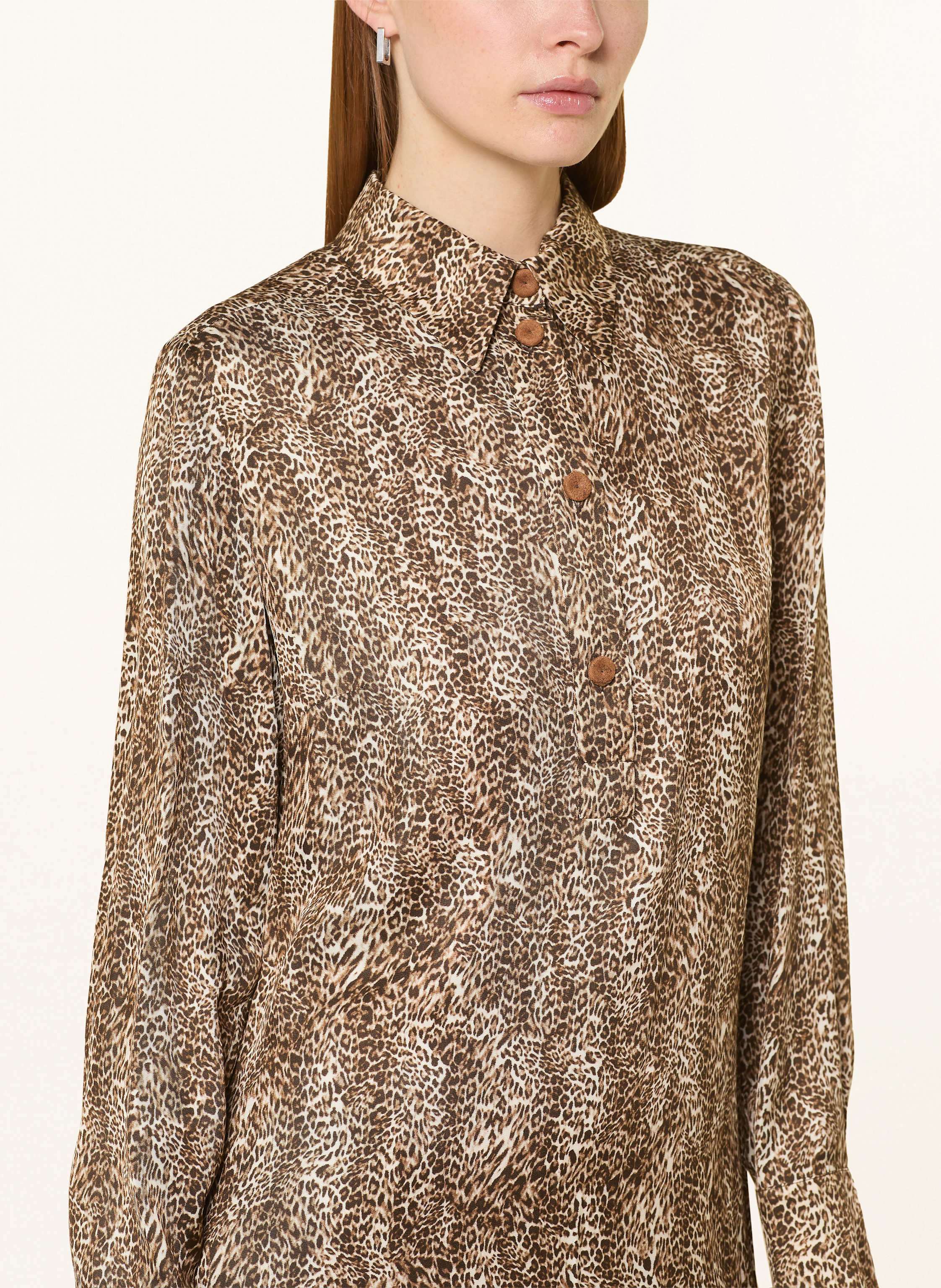 Thumbnail - Elena Miro Hemdblusenkleid Aus Satin beige