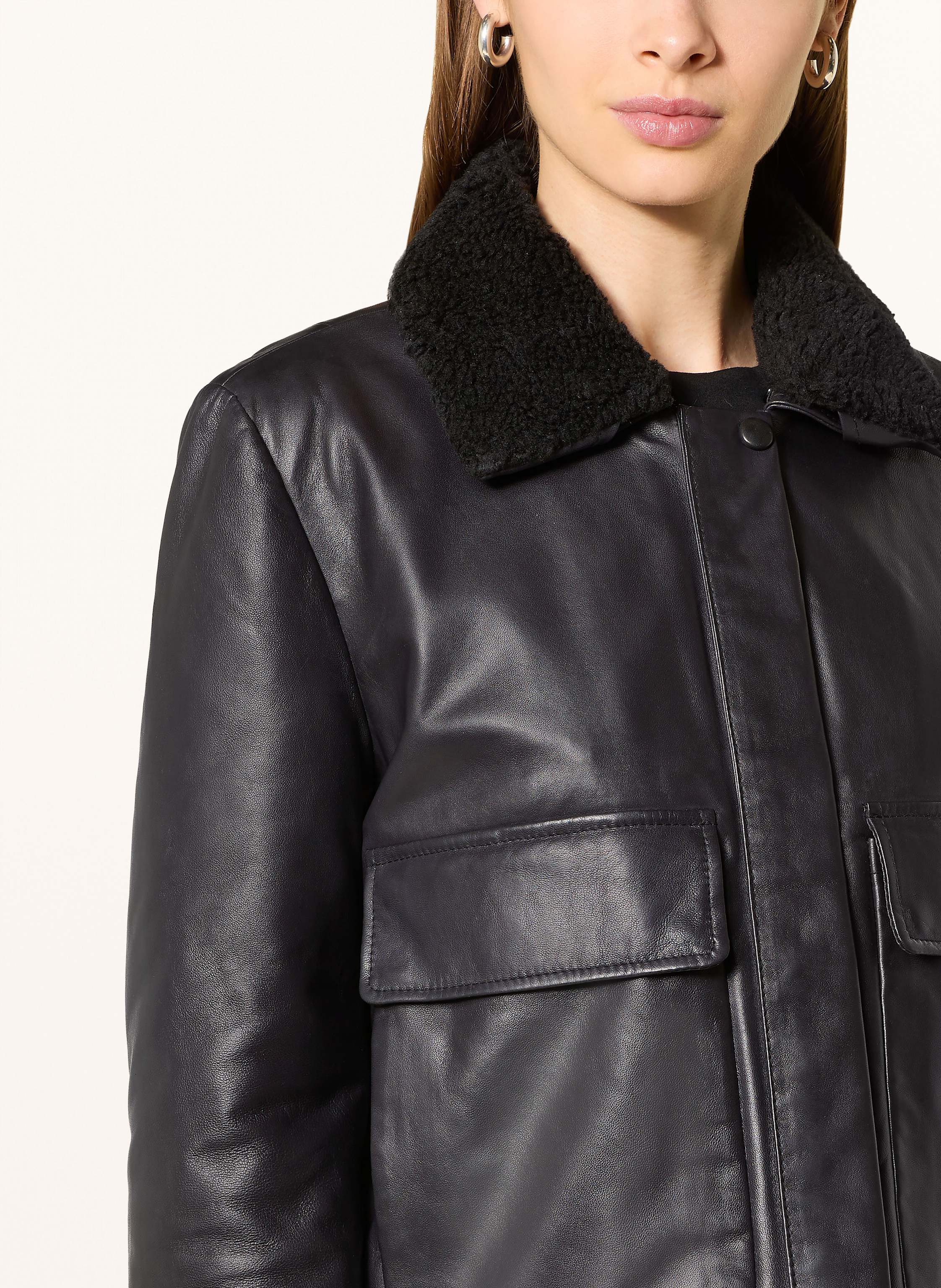Thumbnail - Darling Harbour Lederjacke Mit Abnehmbarem Teddyfell schwarz
