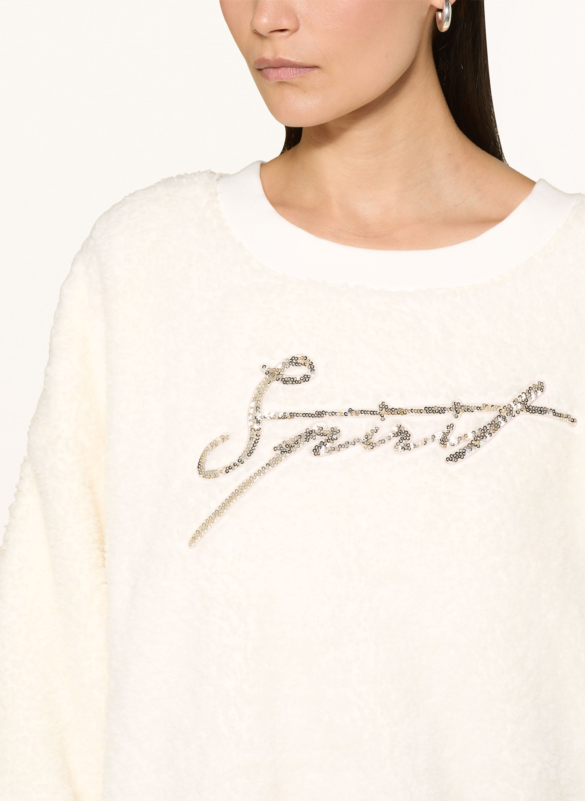 Thumbnail - Yippie Hippie Sweatshirt Aus Teddyfell Mit Pailletten weiss
