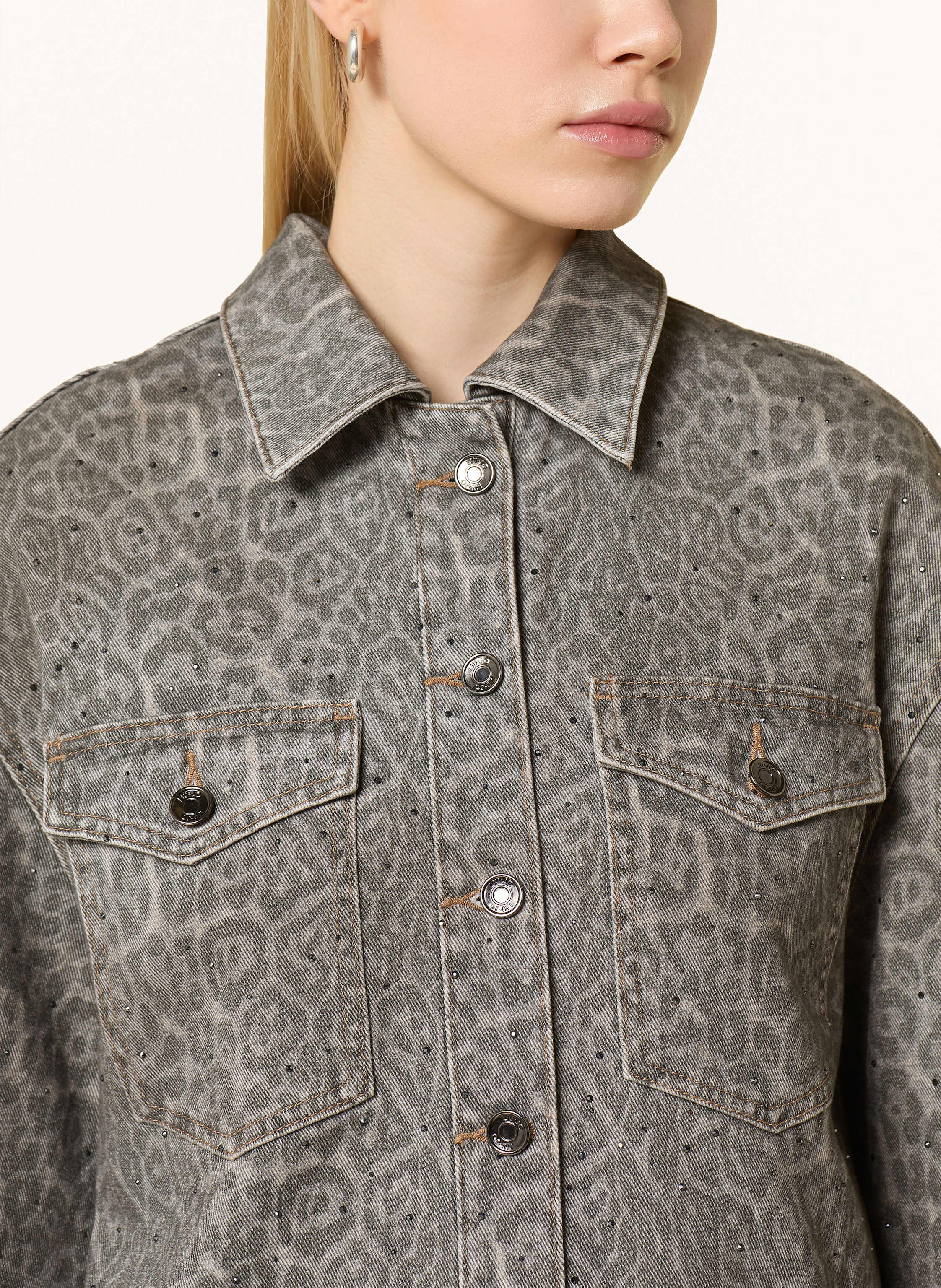 Thumbnail - Liu Jo Jeansjacke Mit Abnehmbarem Kunstfell grau