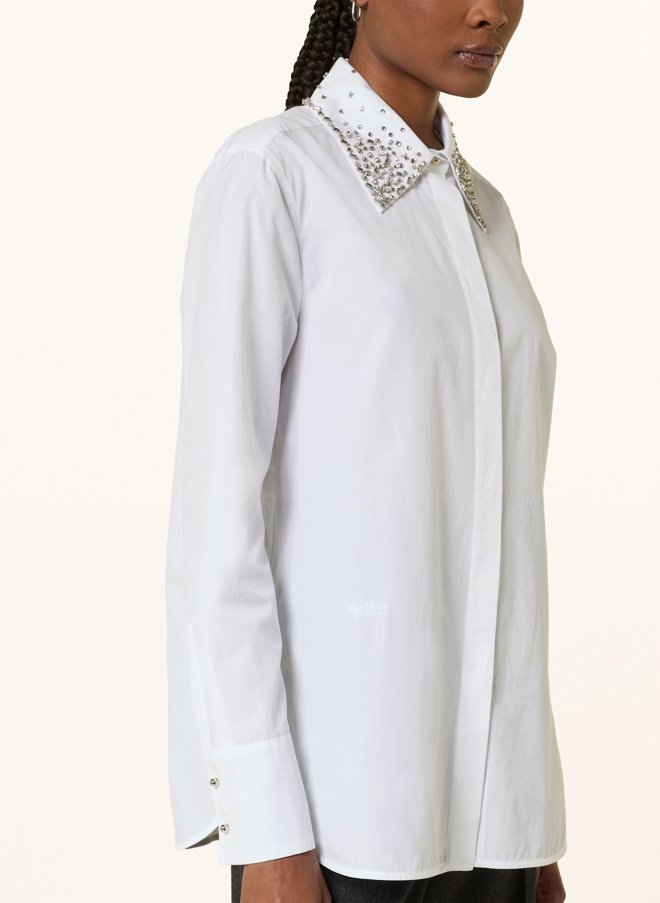 Thumbnail - Max Mara Studio Hemdbluse Staffa Mit Schmucksteinen weiss