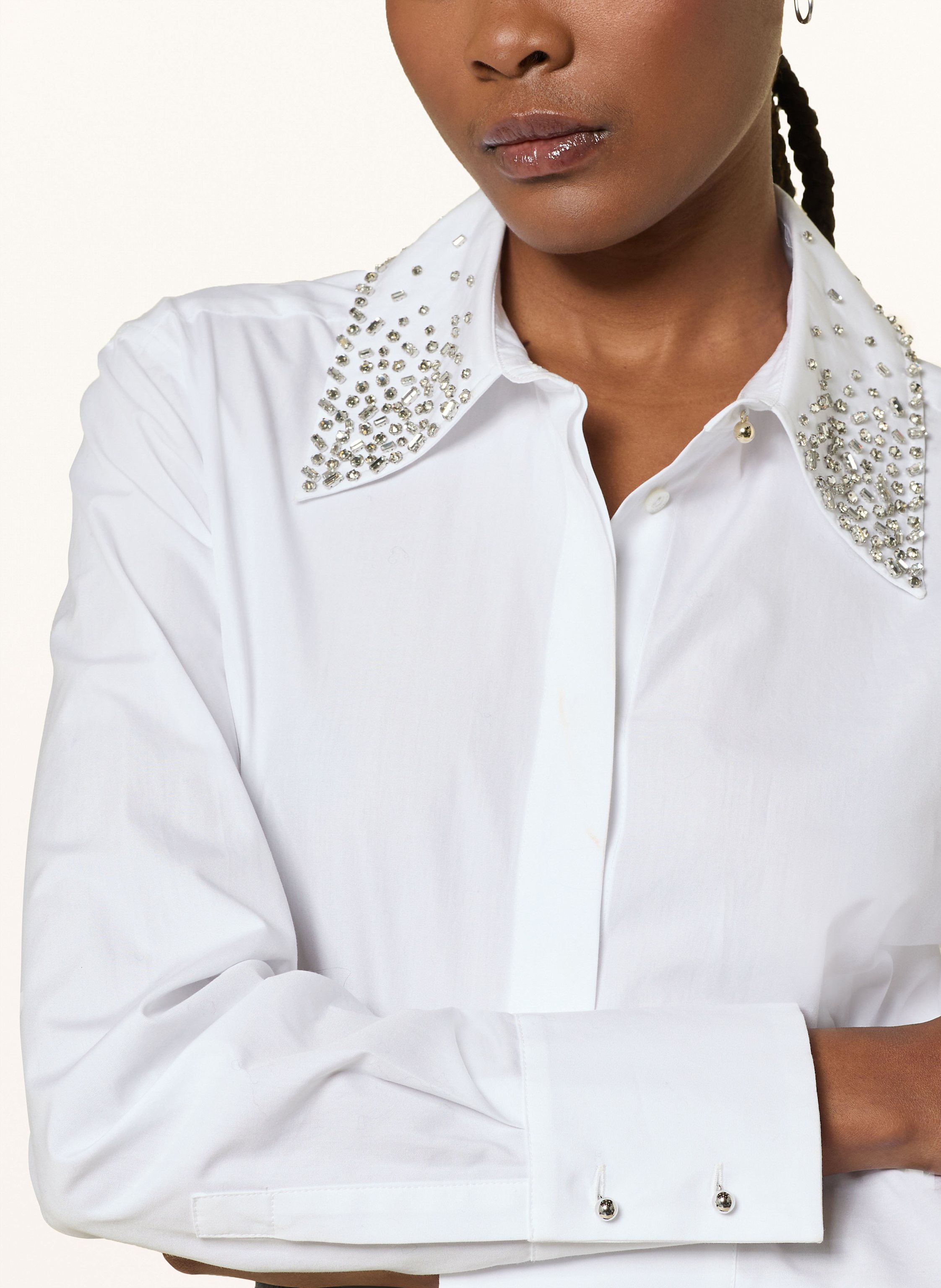 Thumbnail - Max Mara Studio Hemdbluse Staffa Mit Schmucksteinen weiss