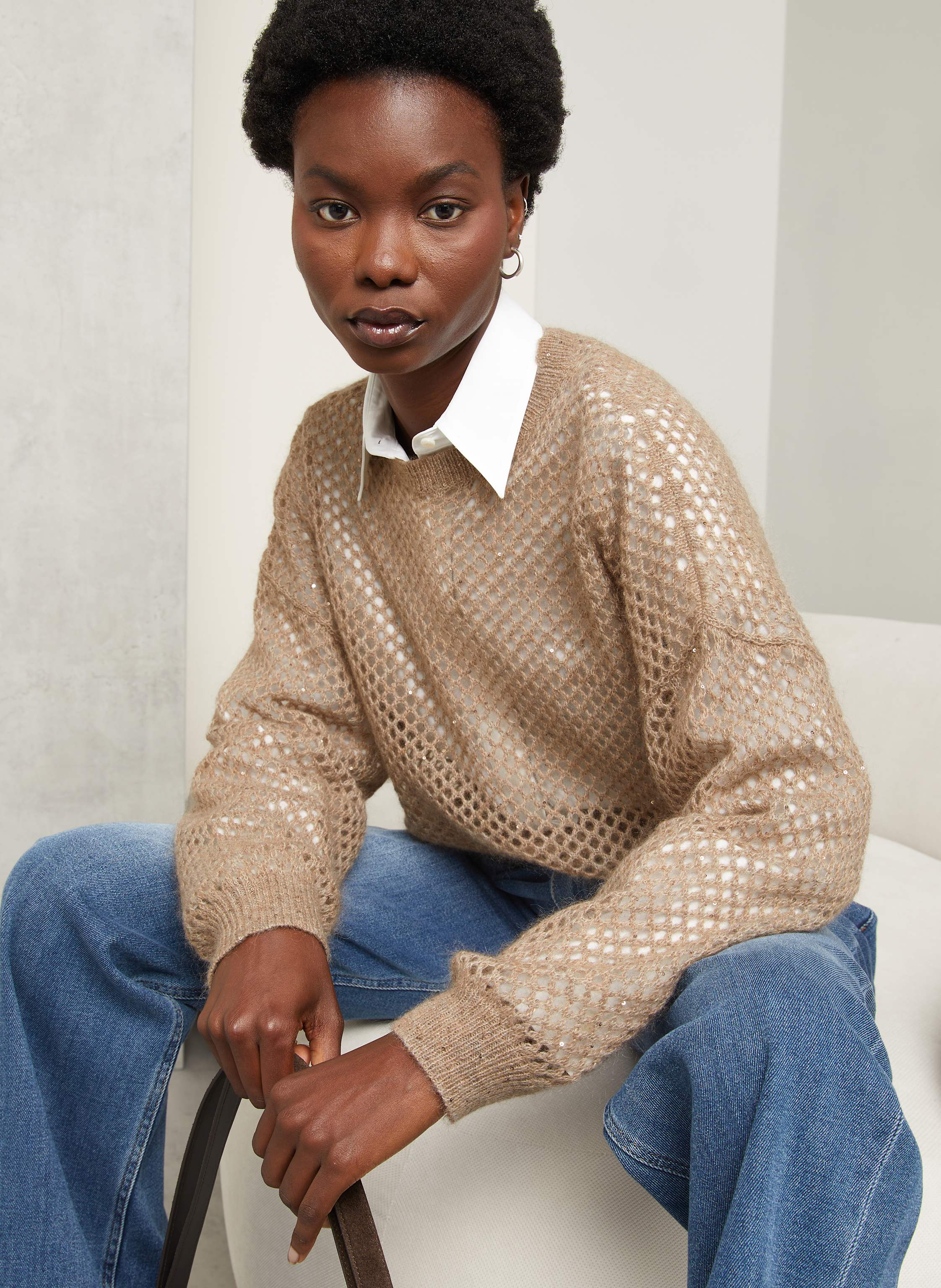Thumbnail - Brunello Cucinelli Pullover Mit Mohair Und Pailletten braun
