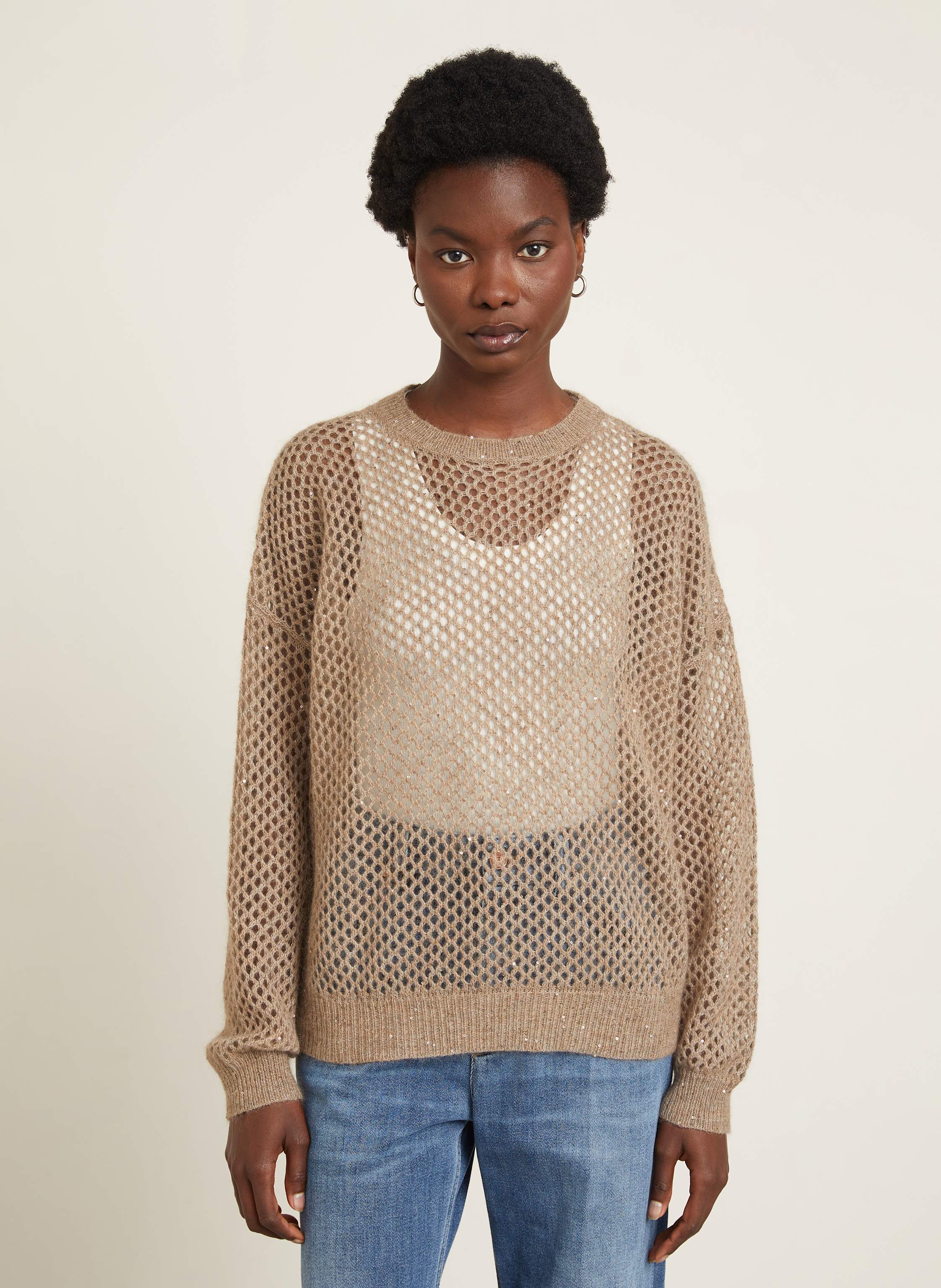 Thumbnail - Brunello Cucinelli Pullover Mit Mohair Und Pailletten braun