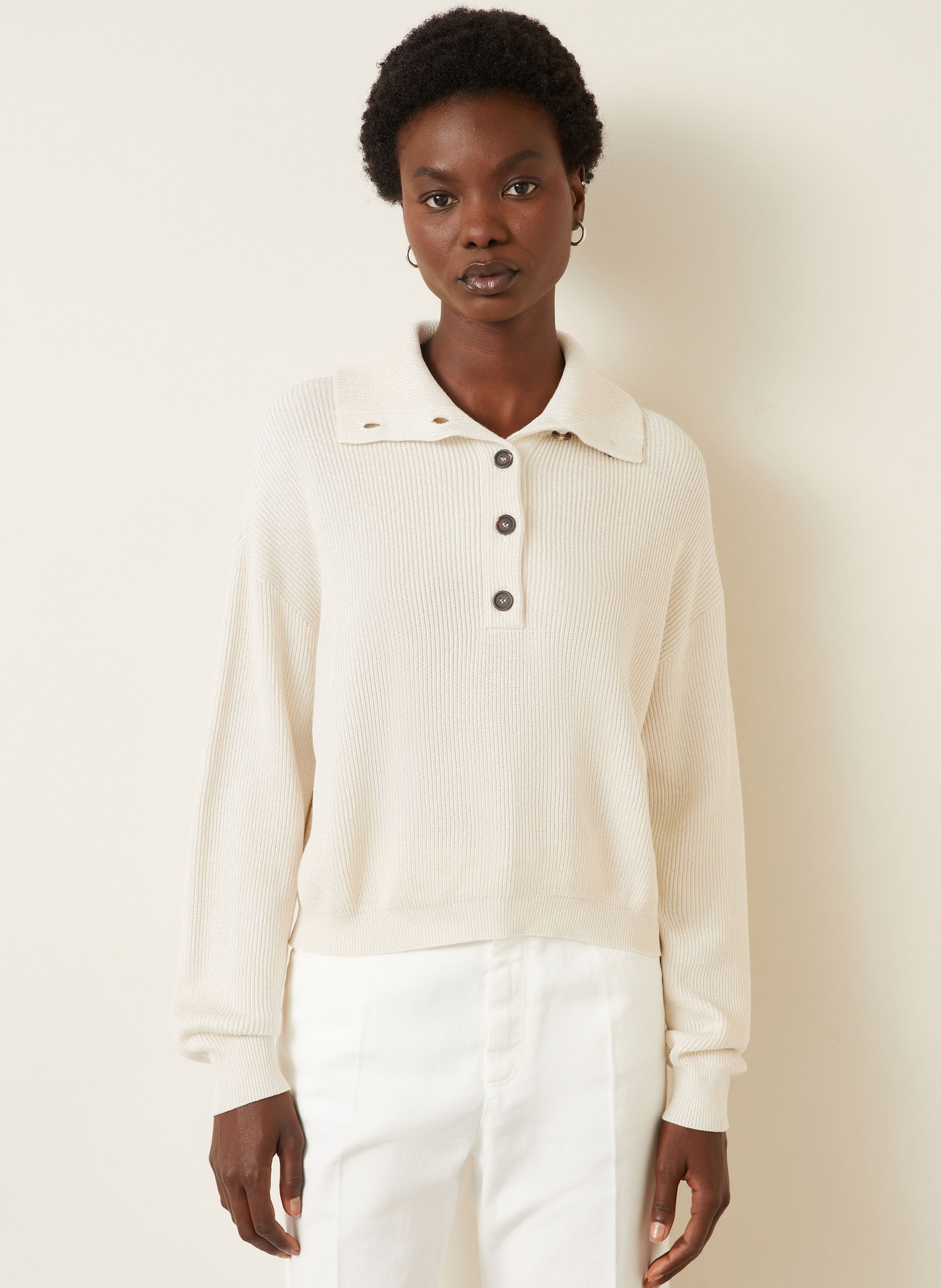 Thumbnail - Brunello Cucinelli Pullover Collo Alto Mit Glitzergarn weiss