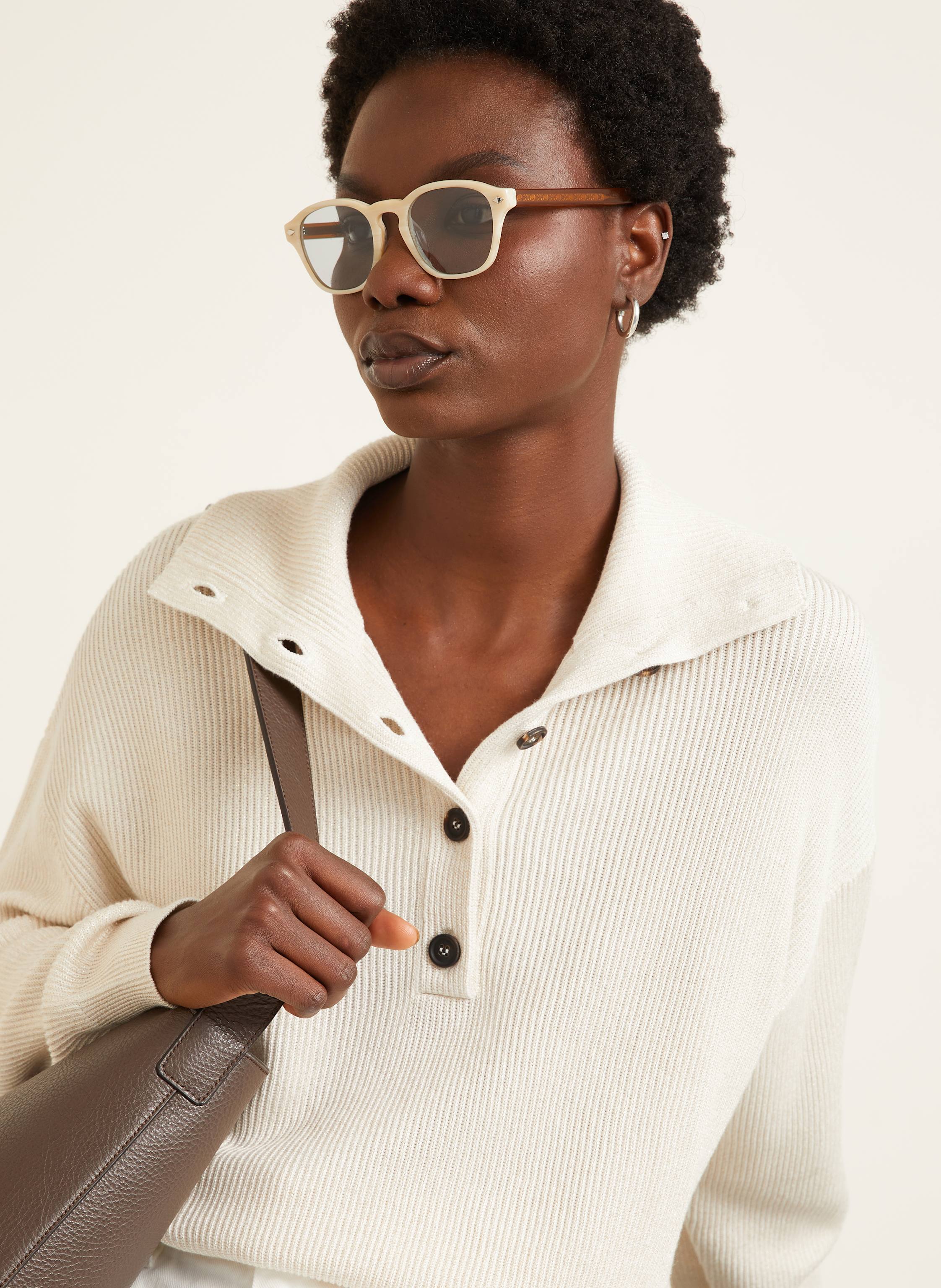 Thumbnail - Brunello Cucinelli Pullover Collo Alto Mit Glitzergarn weiss