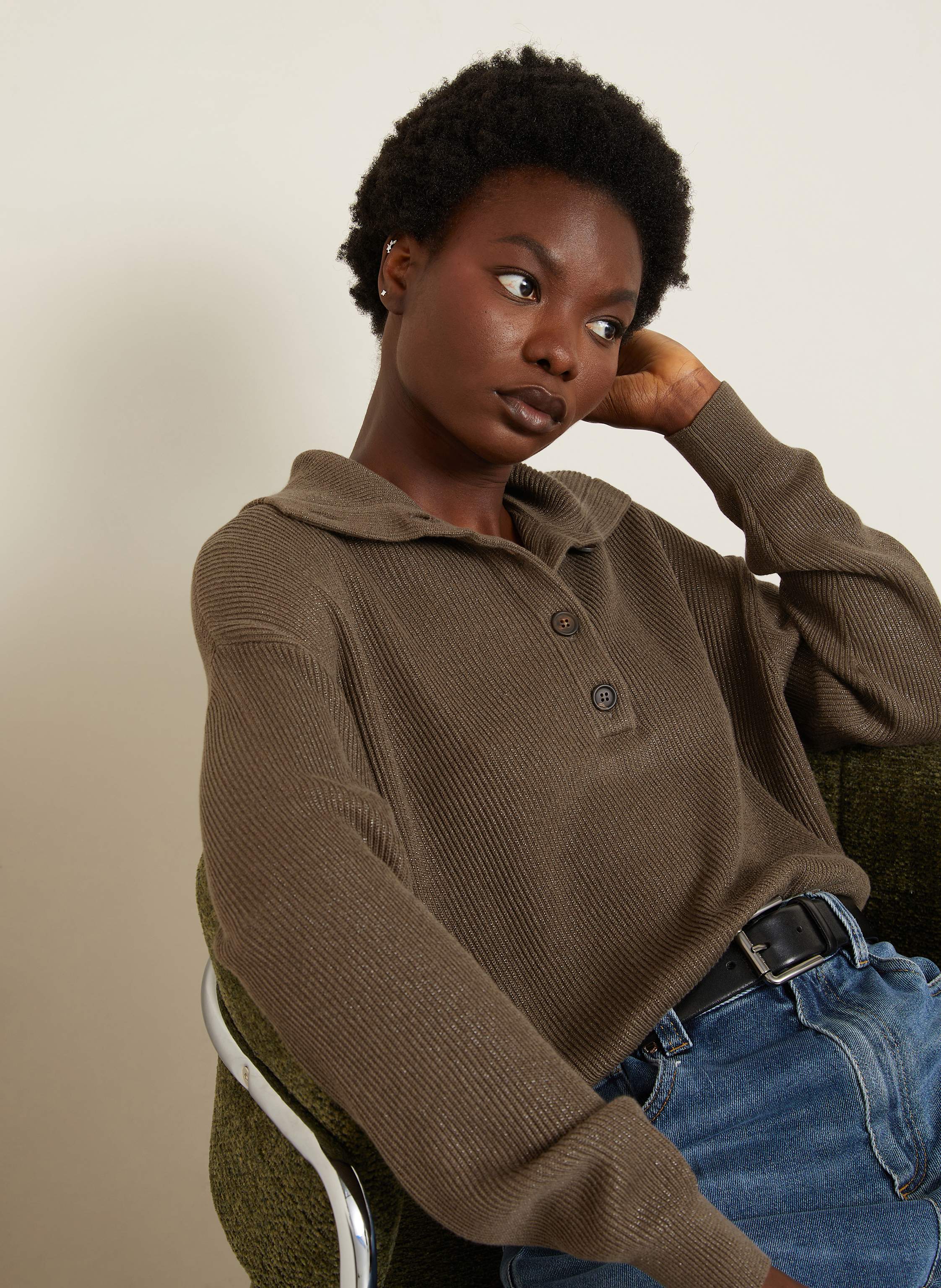Thumbnail - Brunello Cucinelli Pullover Collo Alto Mit Glitzergarn braun