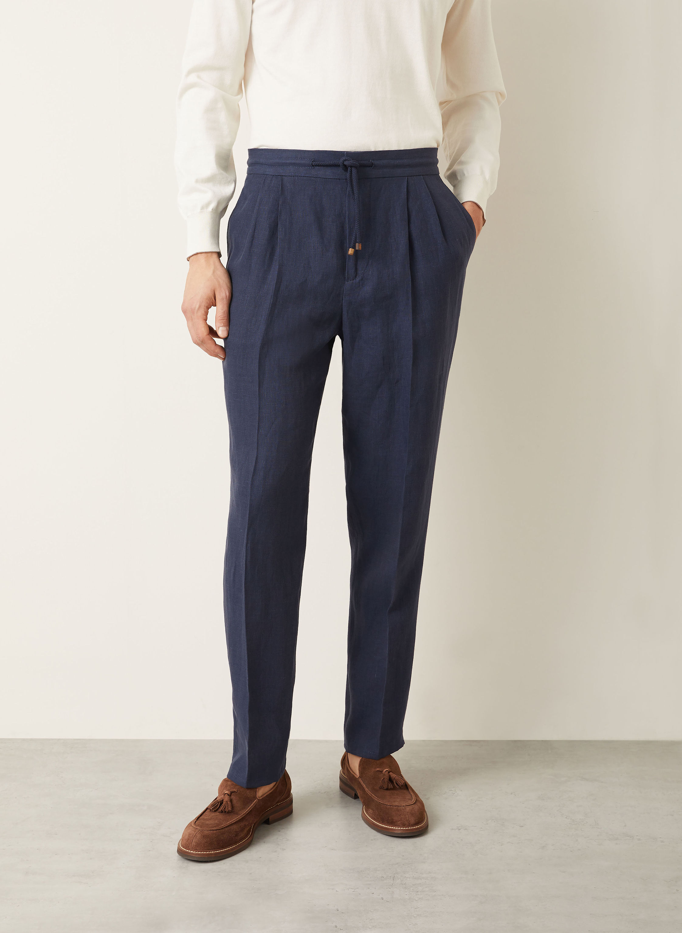 Thumbnail - Brunello Cucinelli Anzughose Leisure Fit Aus Leinen blau