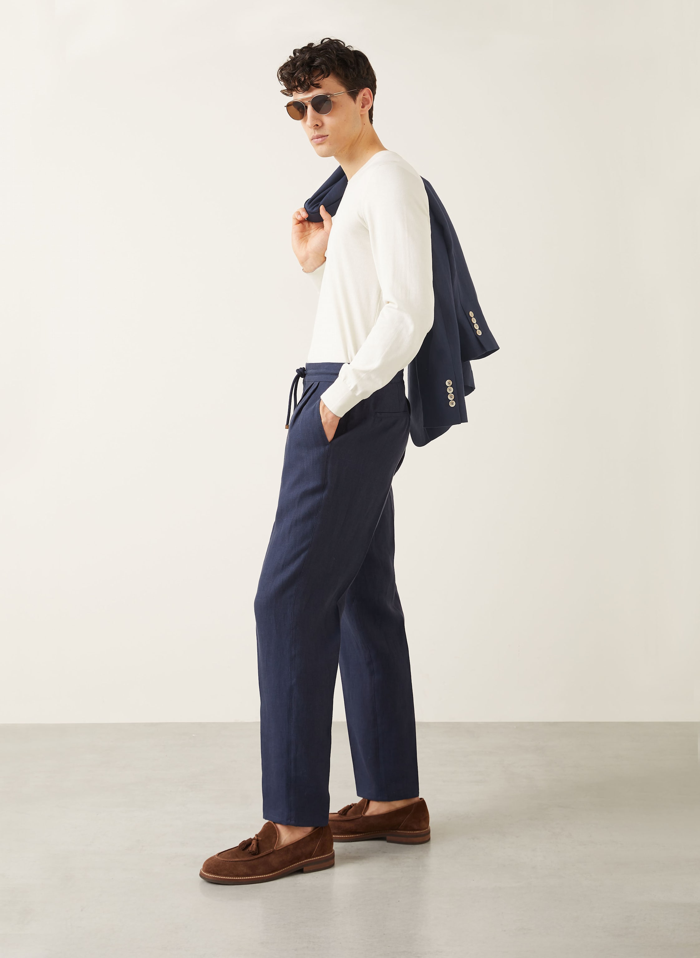 Thumbnail - Brunello Cucinelli Anzughose Leisure Fit Aus Leinen blau