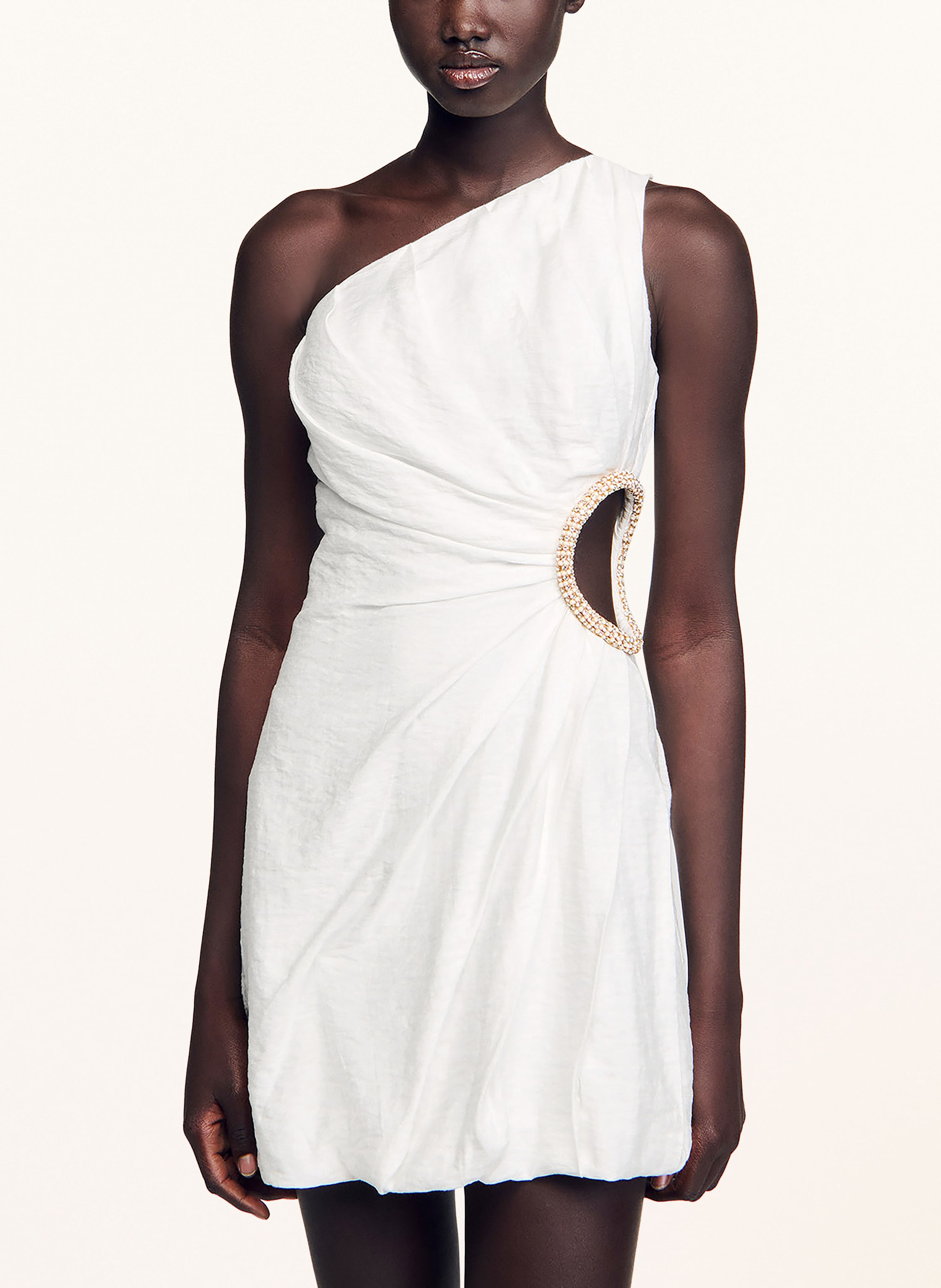 Thumbnail - Sandro One-Shoulder-Kleid Mit Leinen Und Schmucksteinen weiss