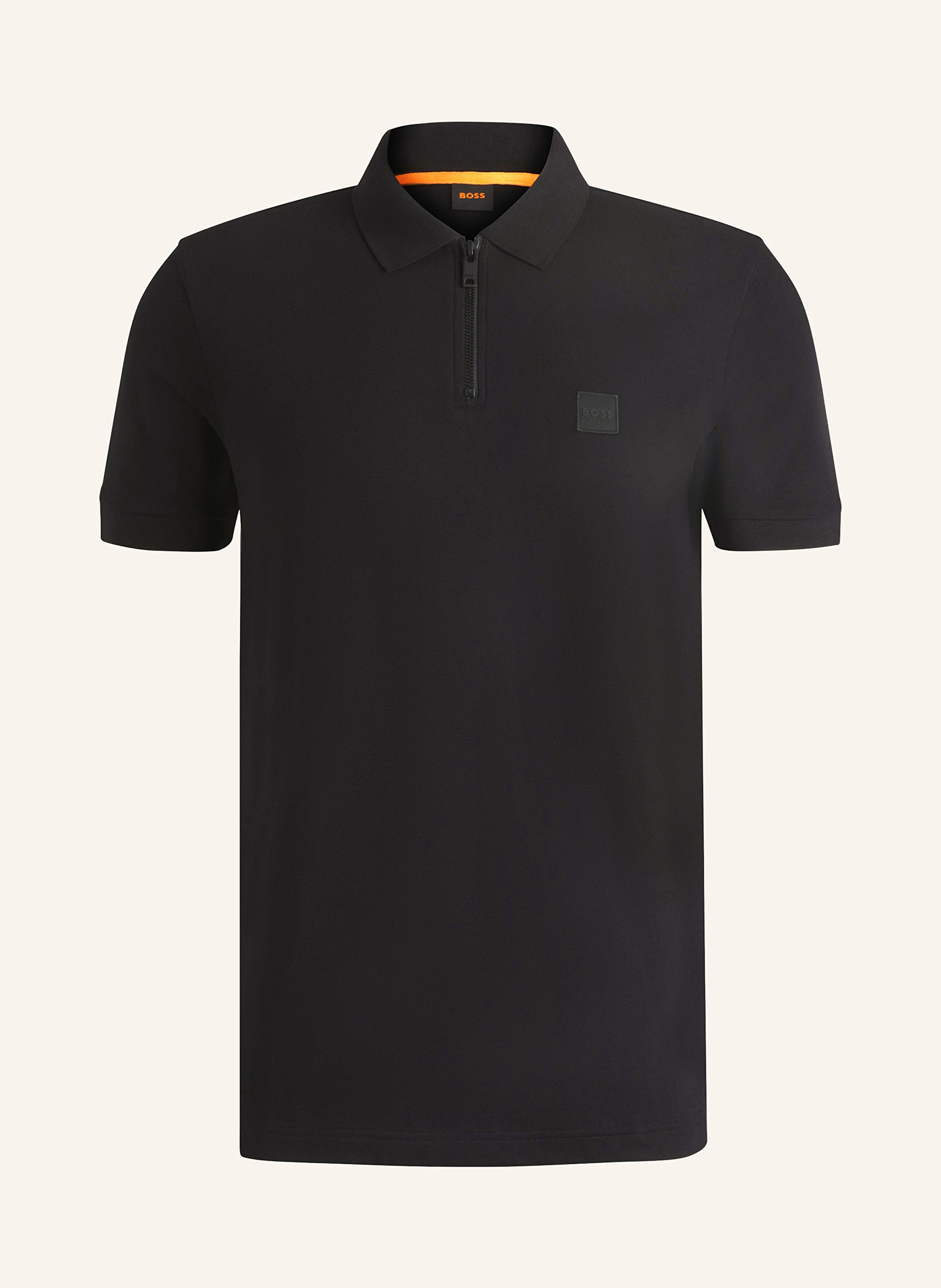 Boss Piqué-Poloshirt Passerzip schwarz