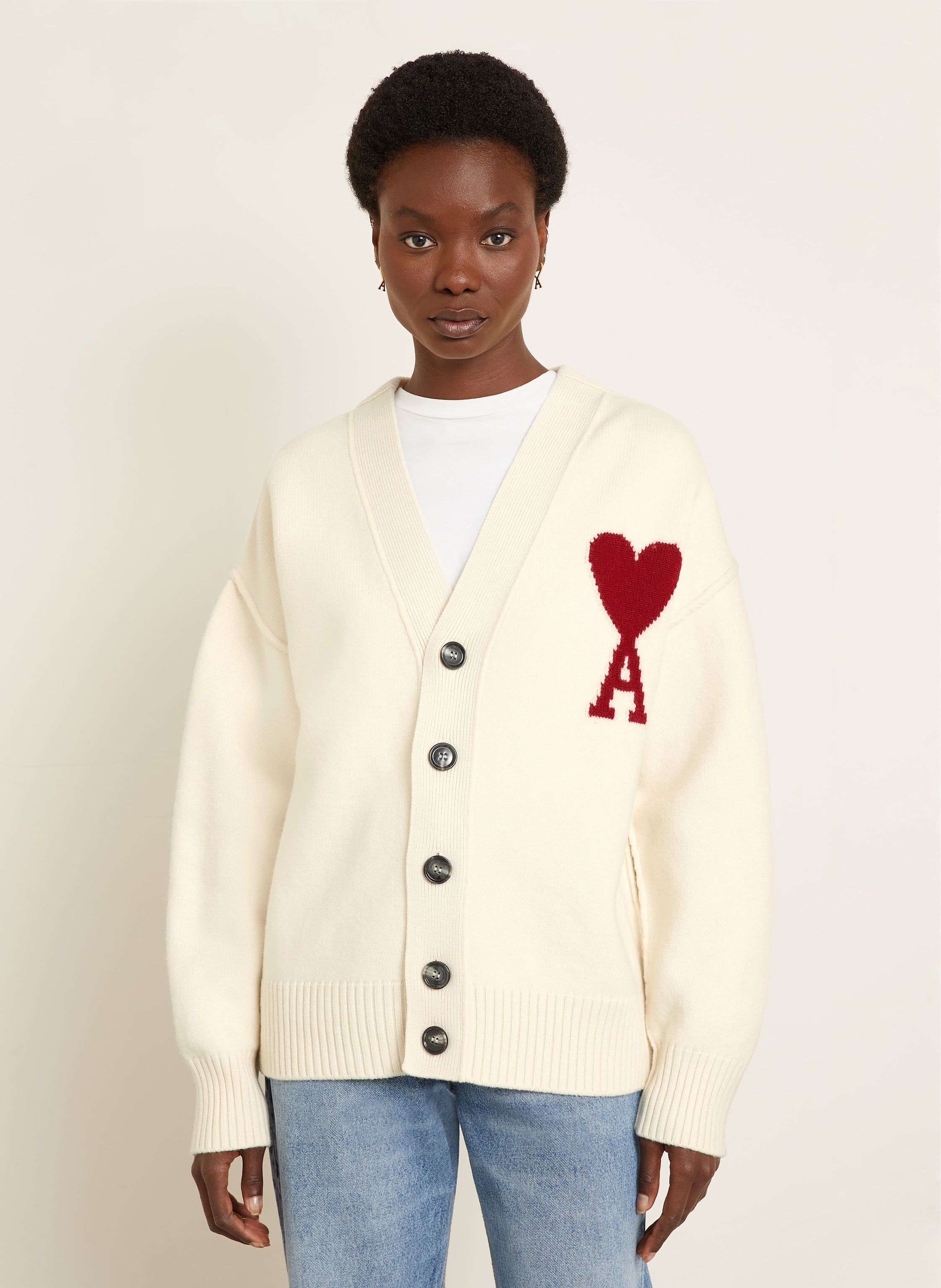 Thumbnail - Ami Paris Oversized-Strickjacke weiss