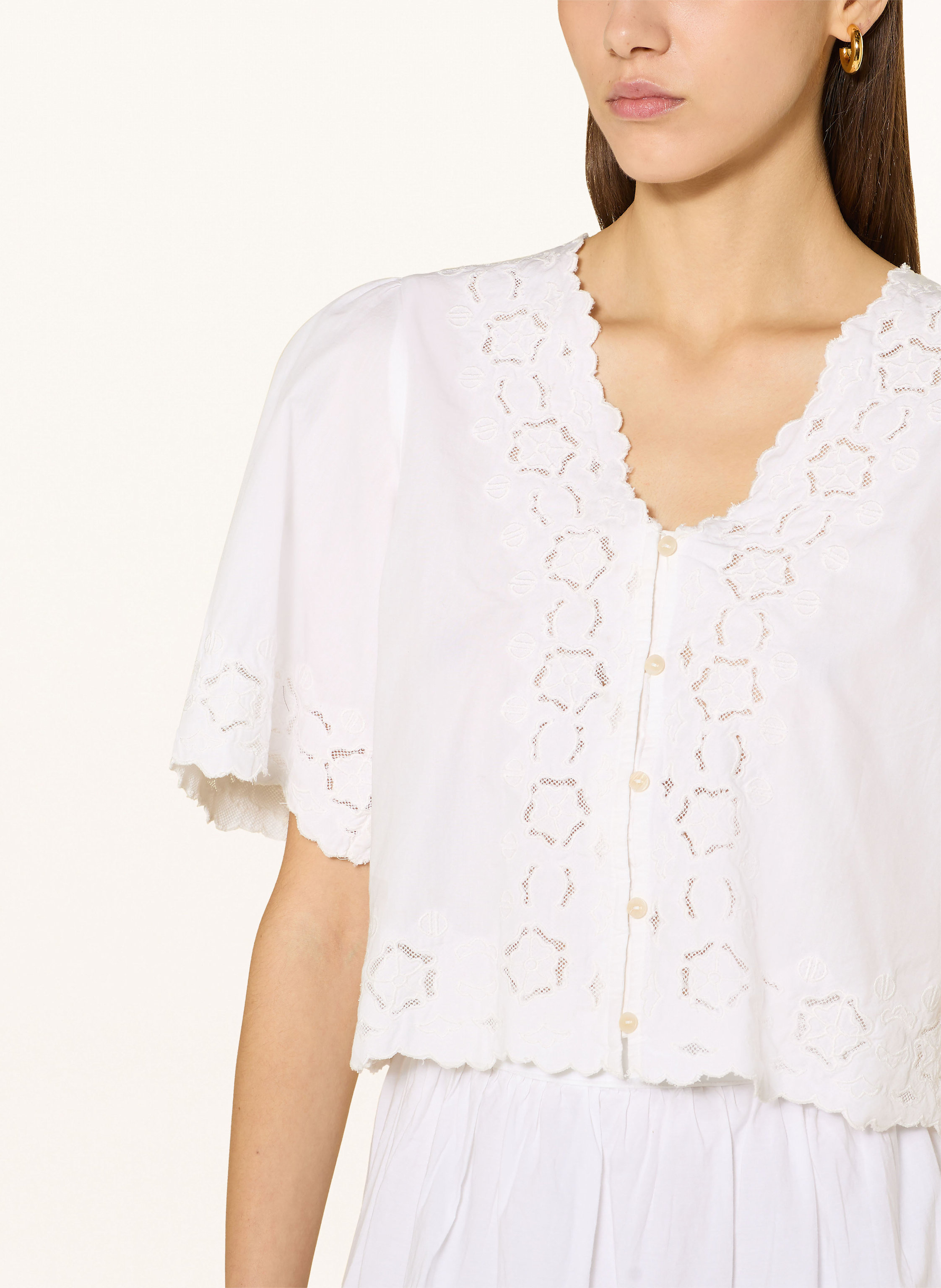 Thumbnail - Rouge Vila Bluse Rouamory Mit Lochspitze weiss