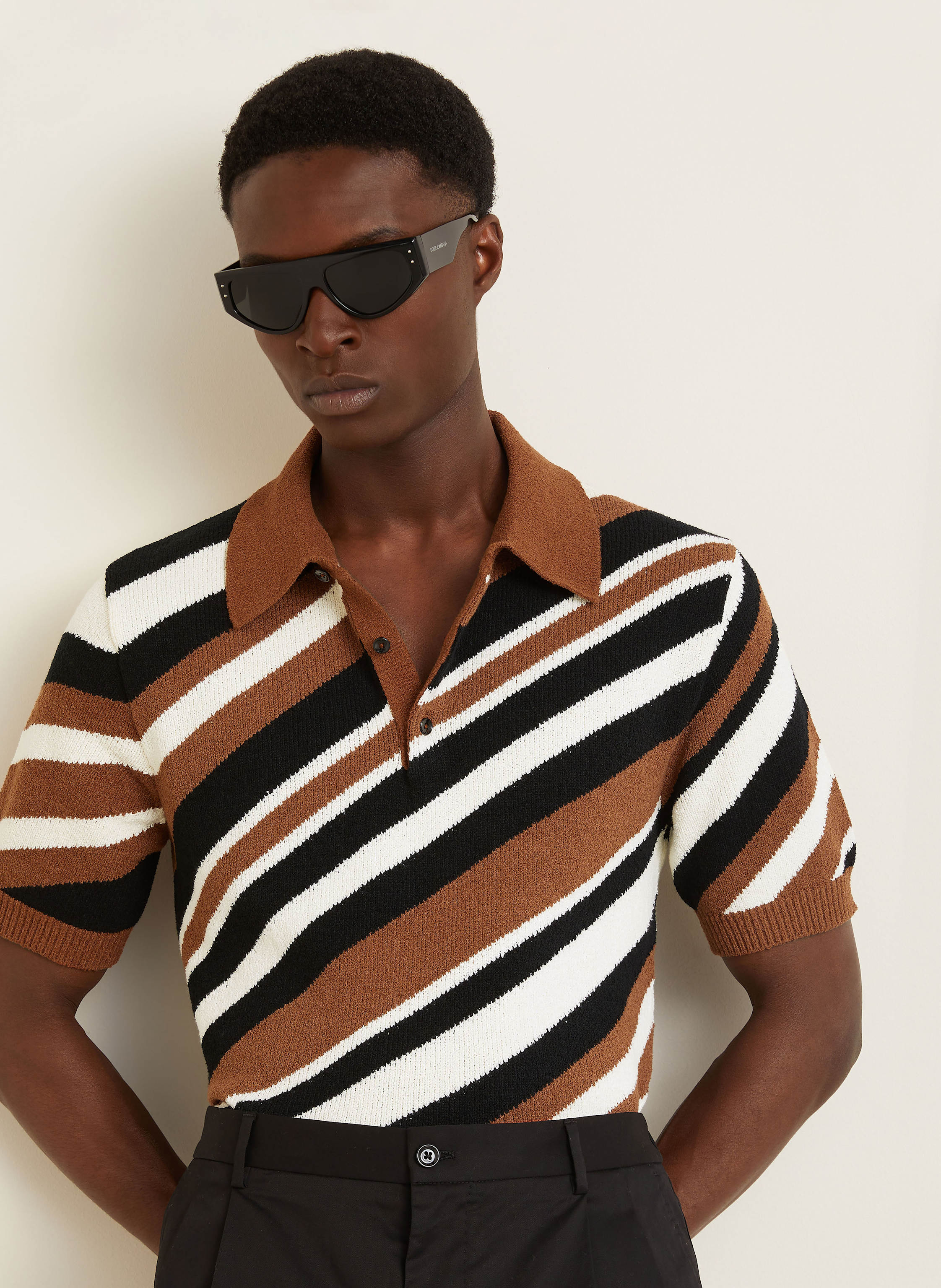 Thumbnail - Dolce & Gabbana Strick-Poloshirt Slim Fit braun