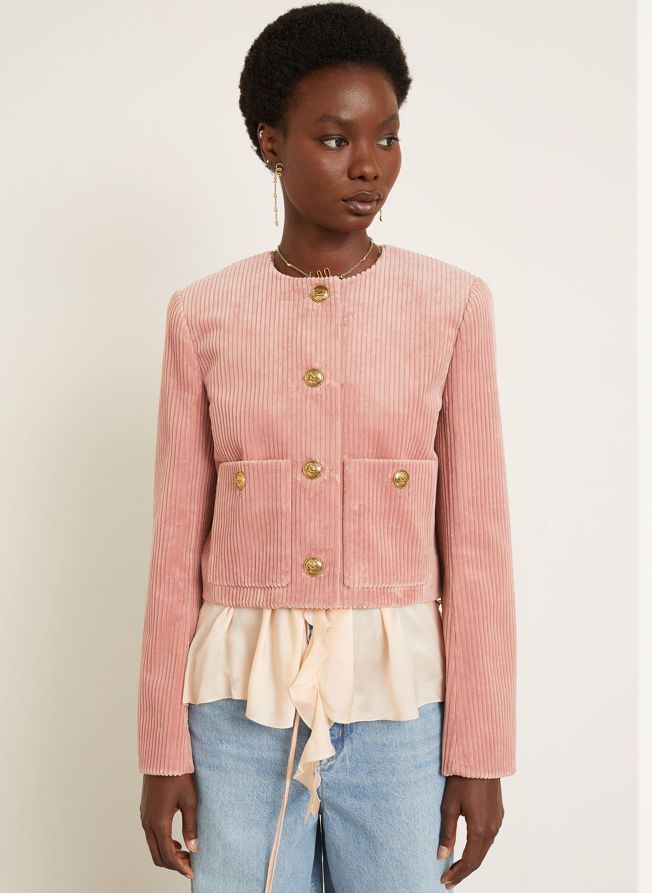 Thumbnail - Chloé Kastenjacke Aus Cord pink