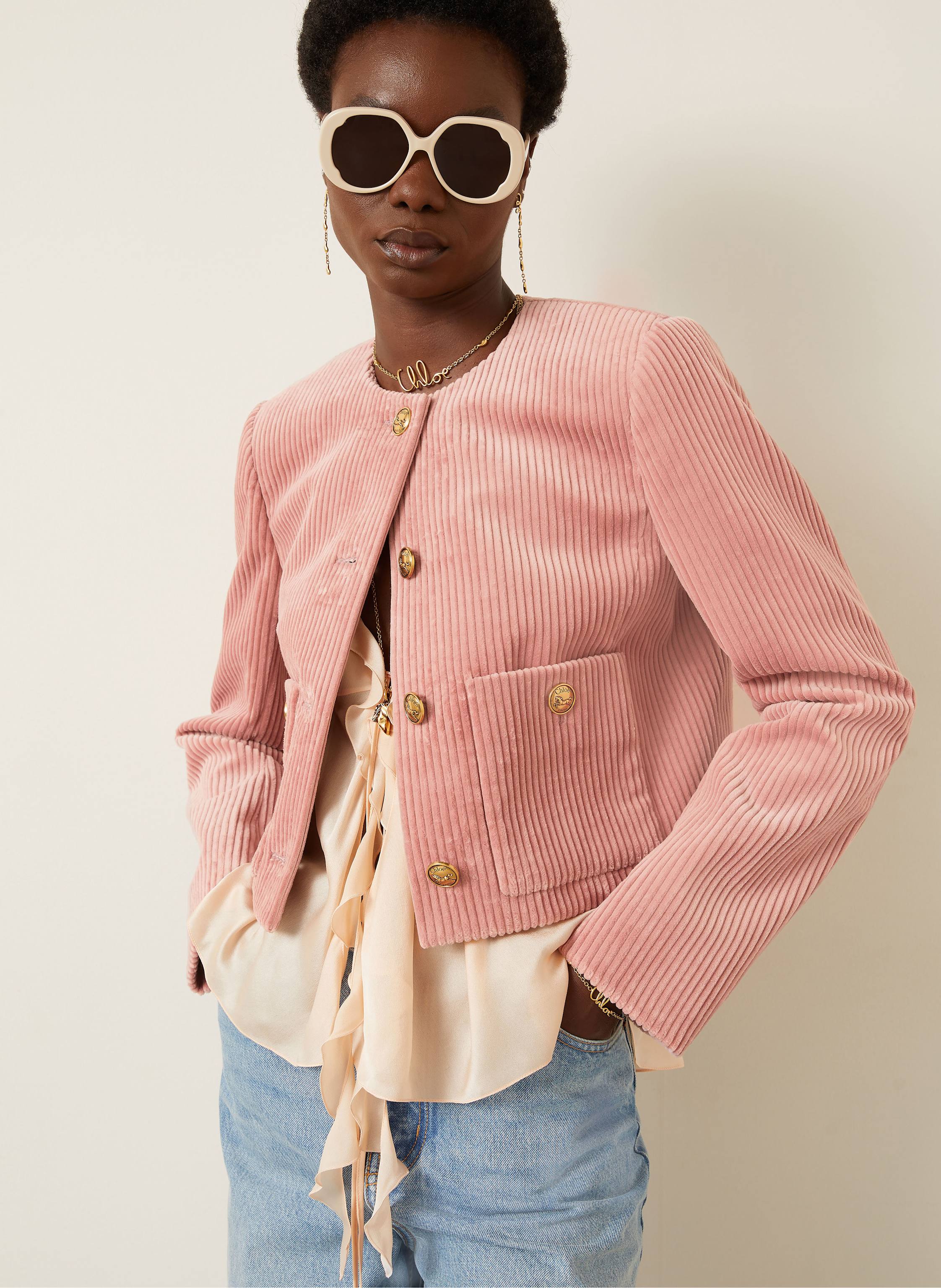 Thumbnail - Chloé Kastenjacke Aus Cord pink