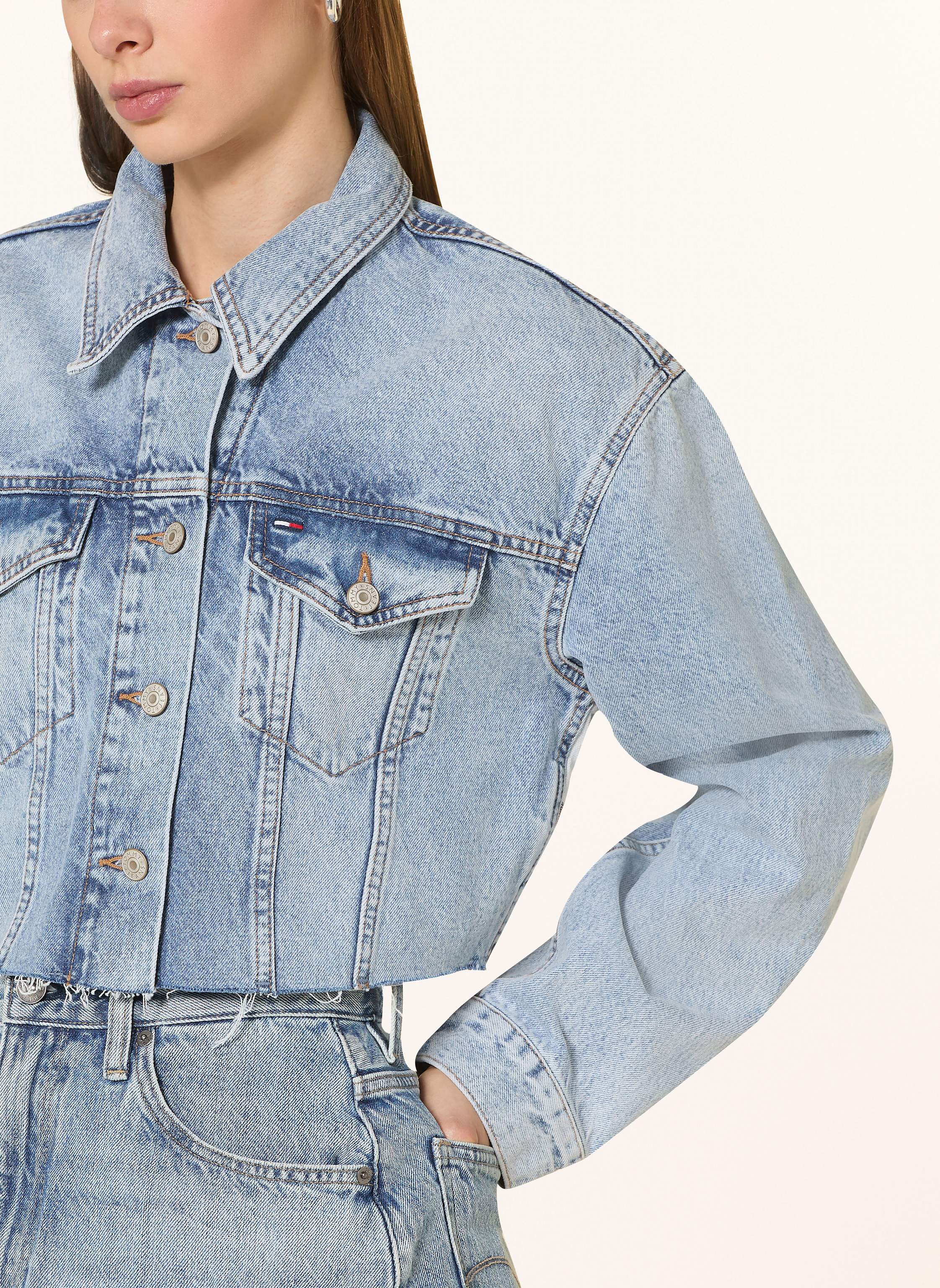 Thumbnail - Tommy Jeans Cropped-Jeansjacke Im Materialmix blau