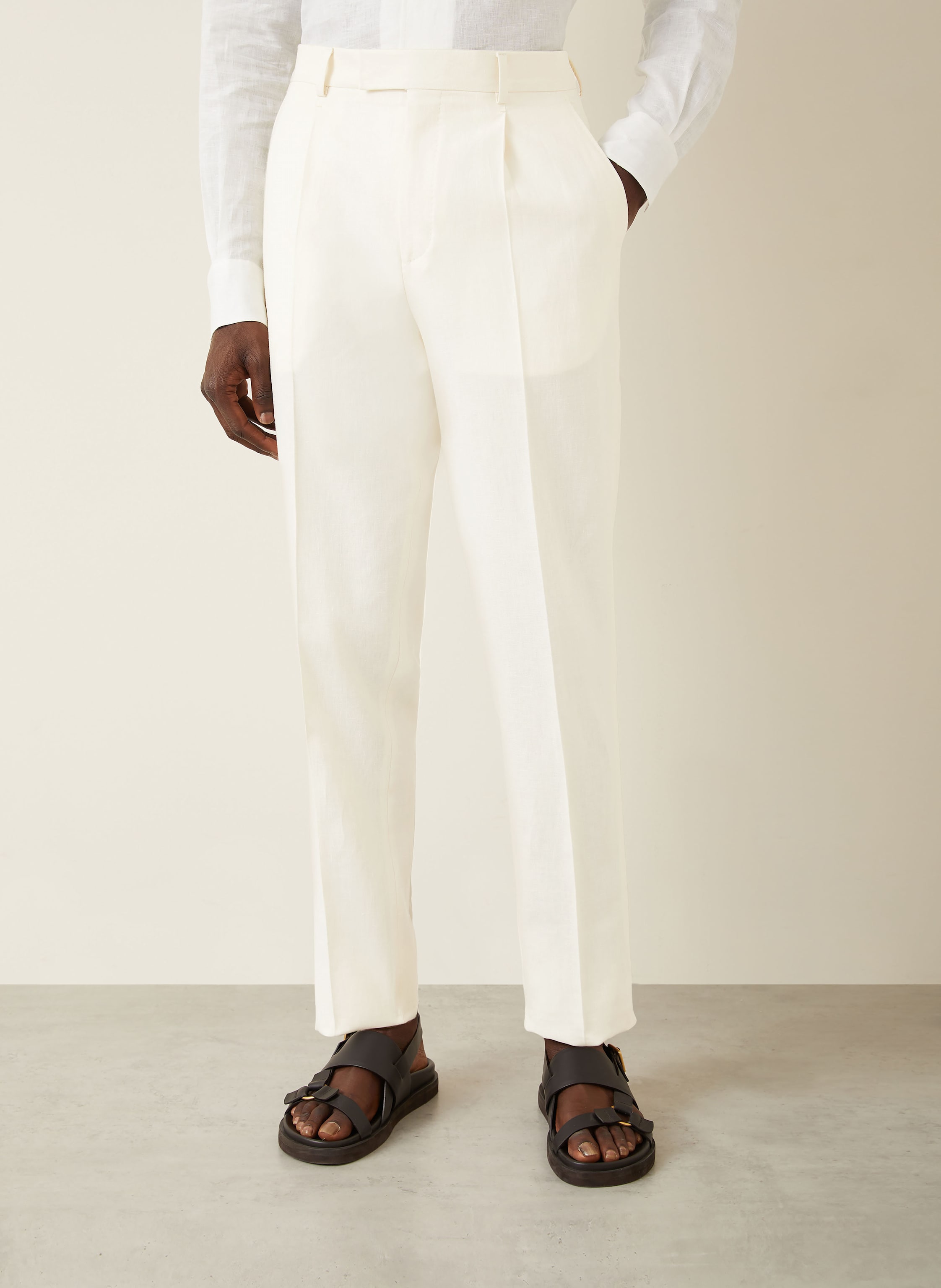 Thumbnail - Zegna Anzughose Slim Fit Aus Leinen weiss
