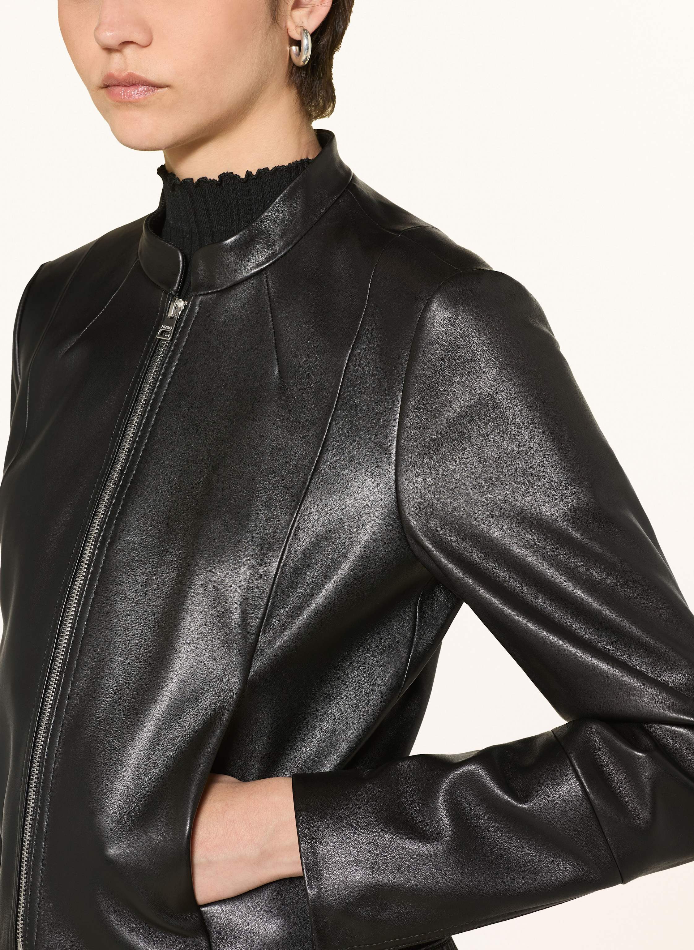 Thumbnail - Hugo Lederjacke Lasari schwarz