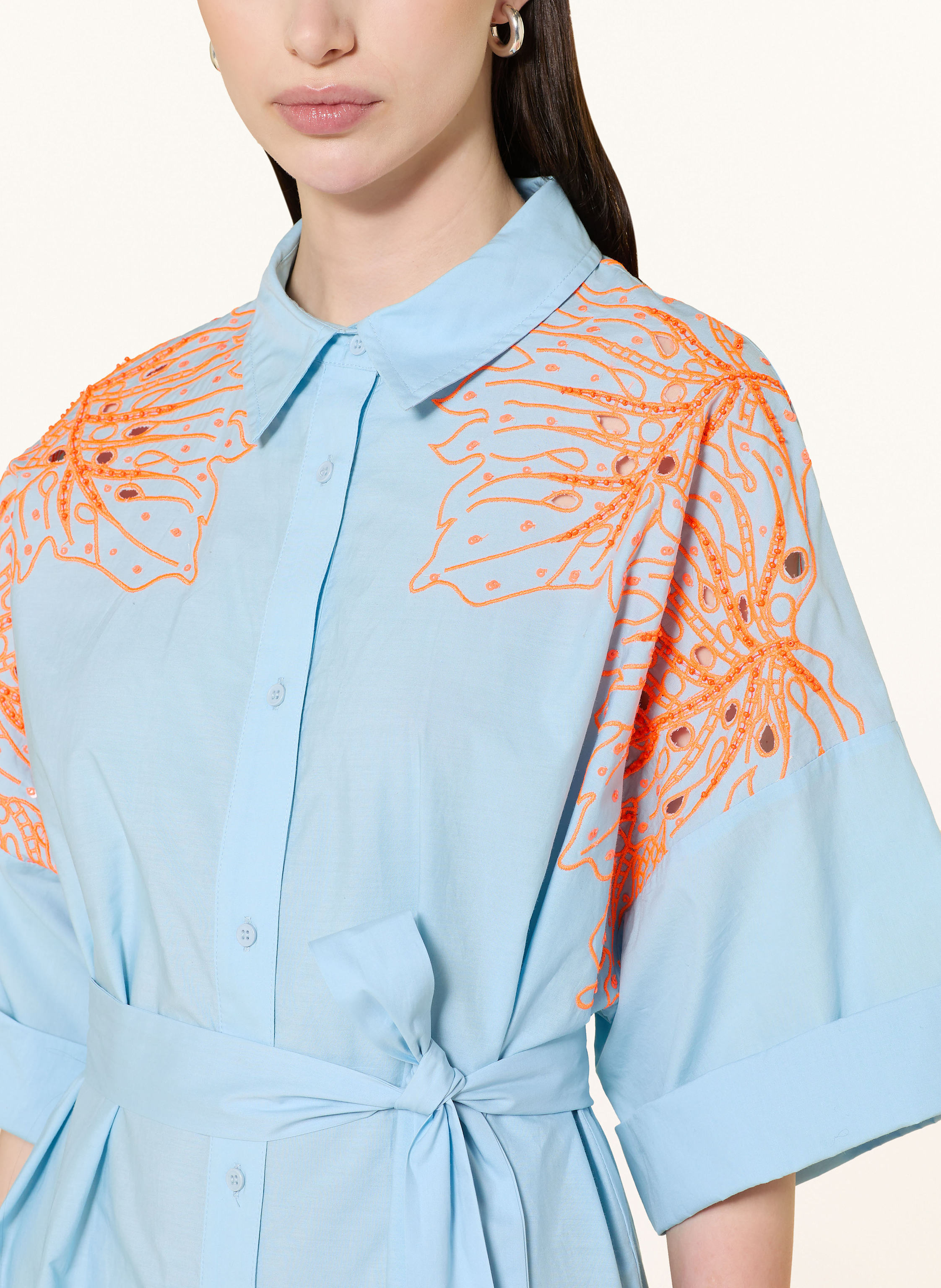 Thumbnail - Essentiel Antwerp Hemdblusenkleid Hanchor Mit 3/4-Arm Und Pailletten blau