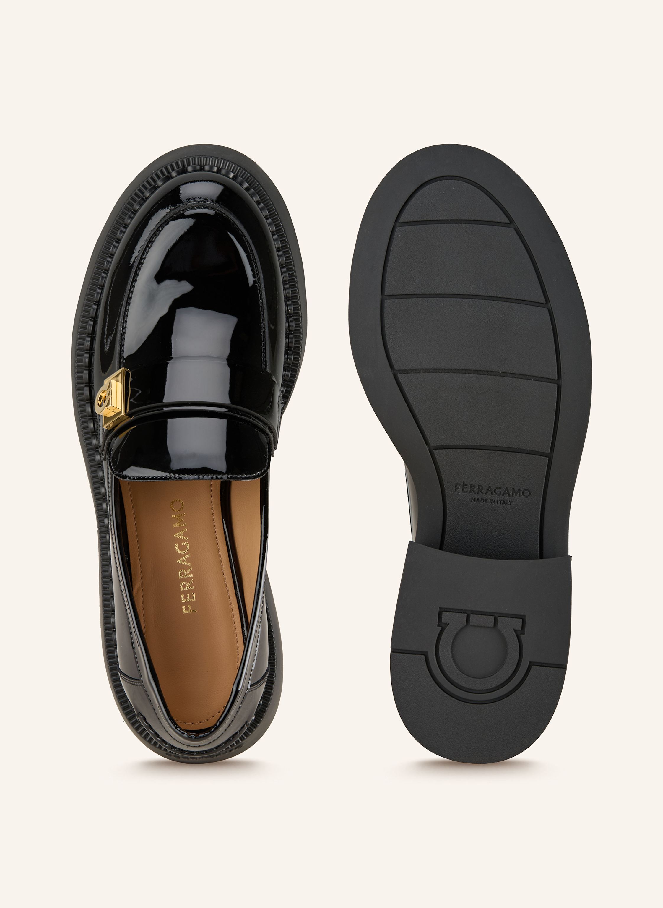 Thumbnail - Ferragamo Lack-Loafer Caminia schwarz