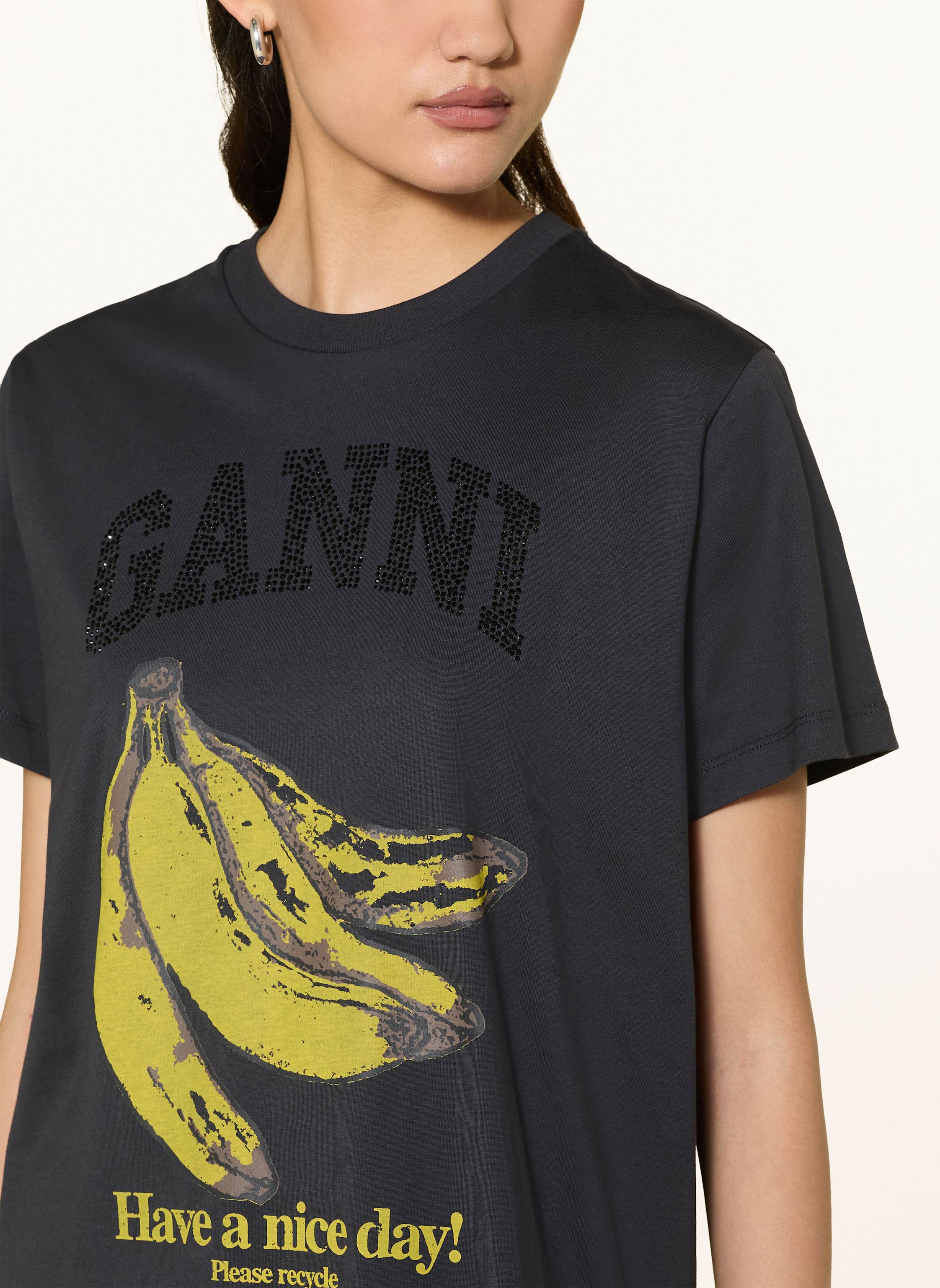 Thumbnail - Ganni T-Shirt Mit Schmucksteinen grau