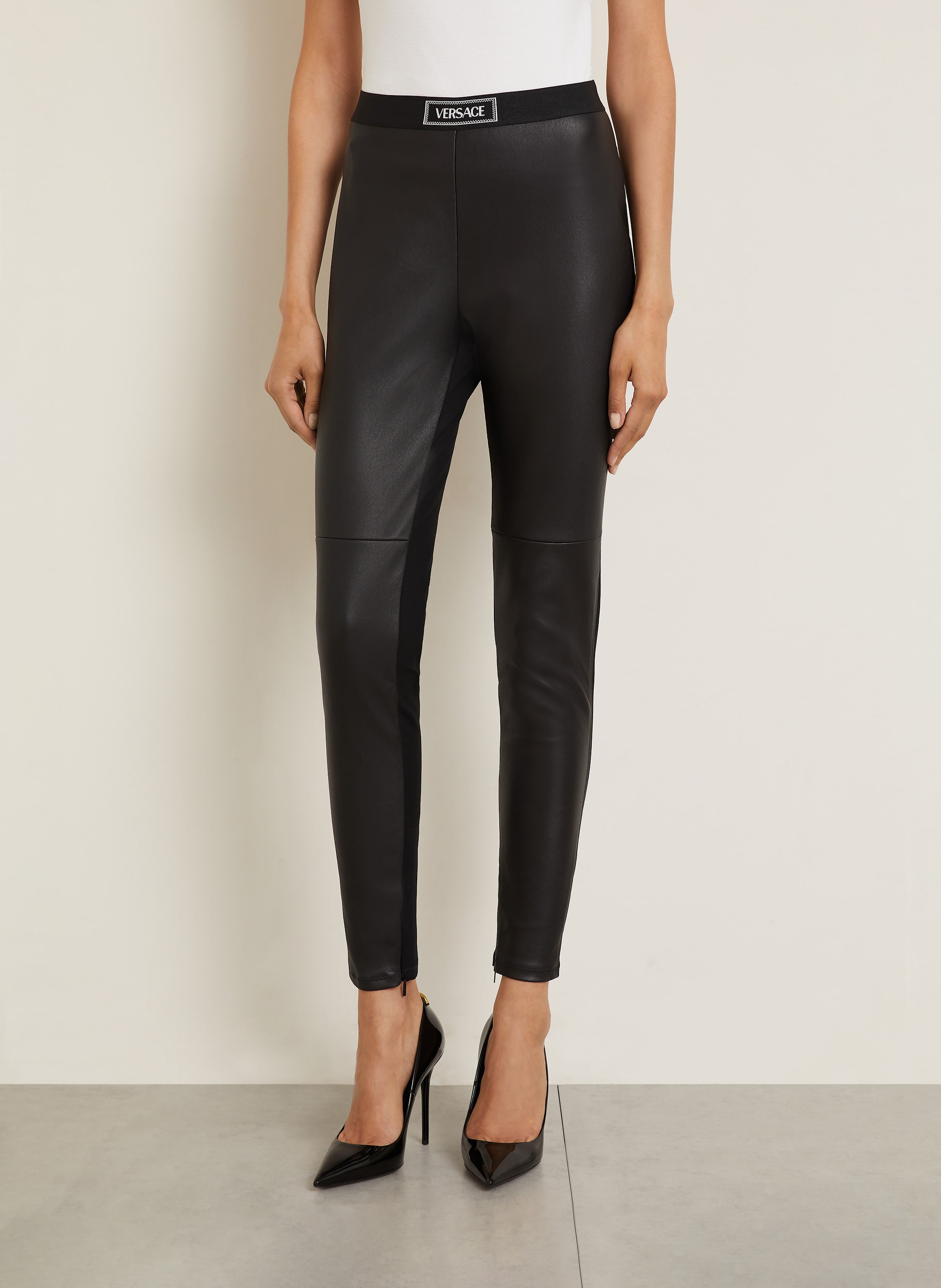 Thumbnail - Versace Lederhose Im Materialmix schwarz