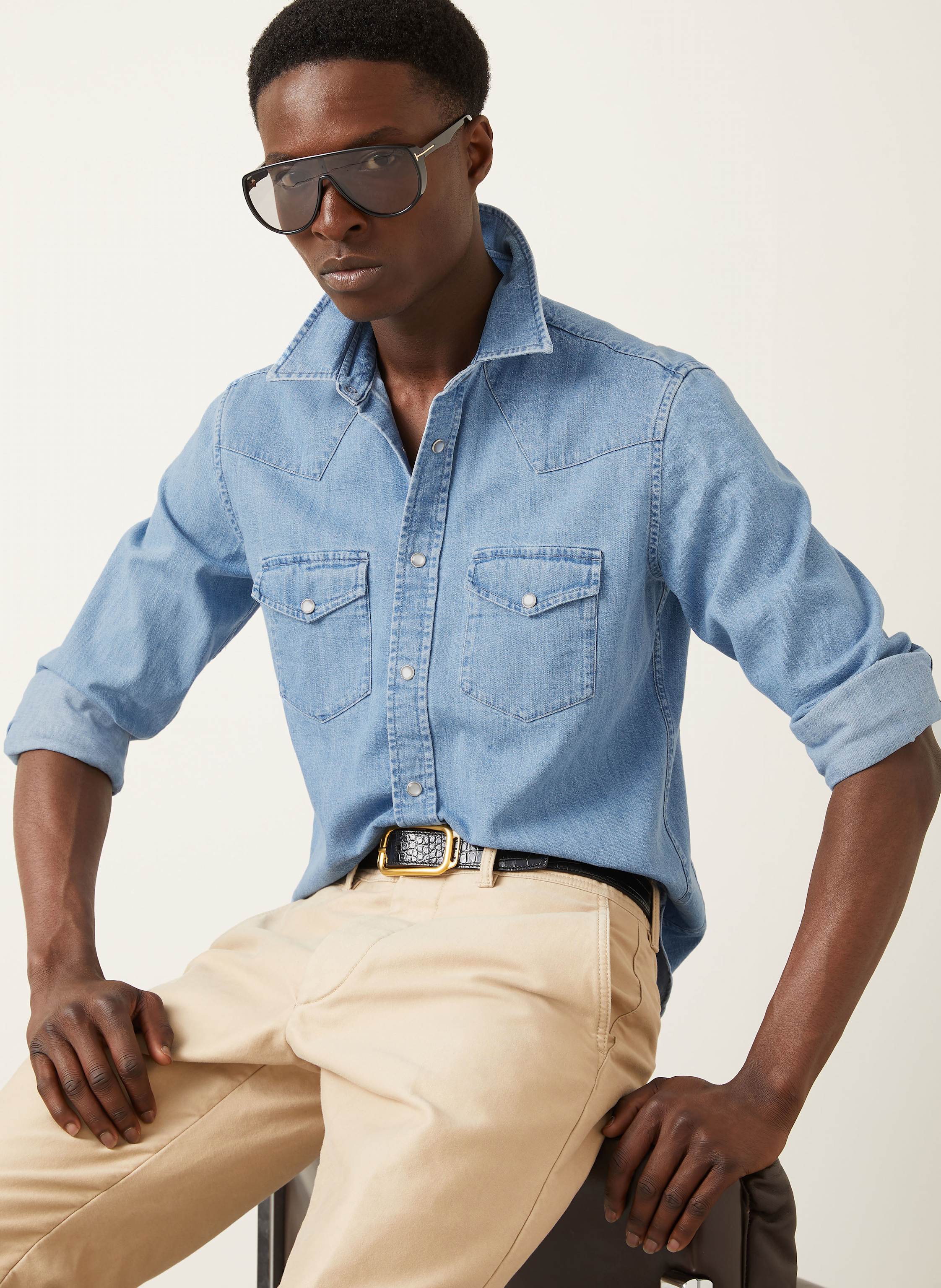 Thumbnail - Tom Ford Jeanshemd Slim Fit blau