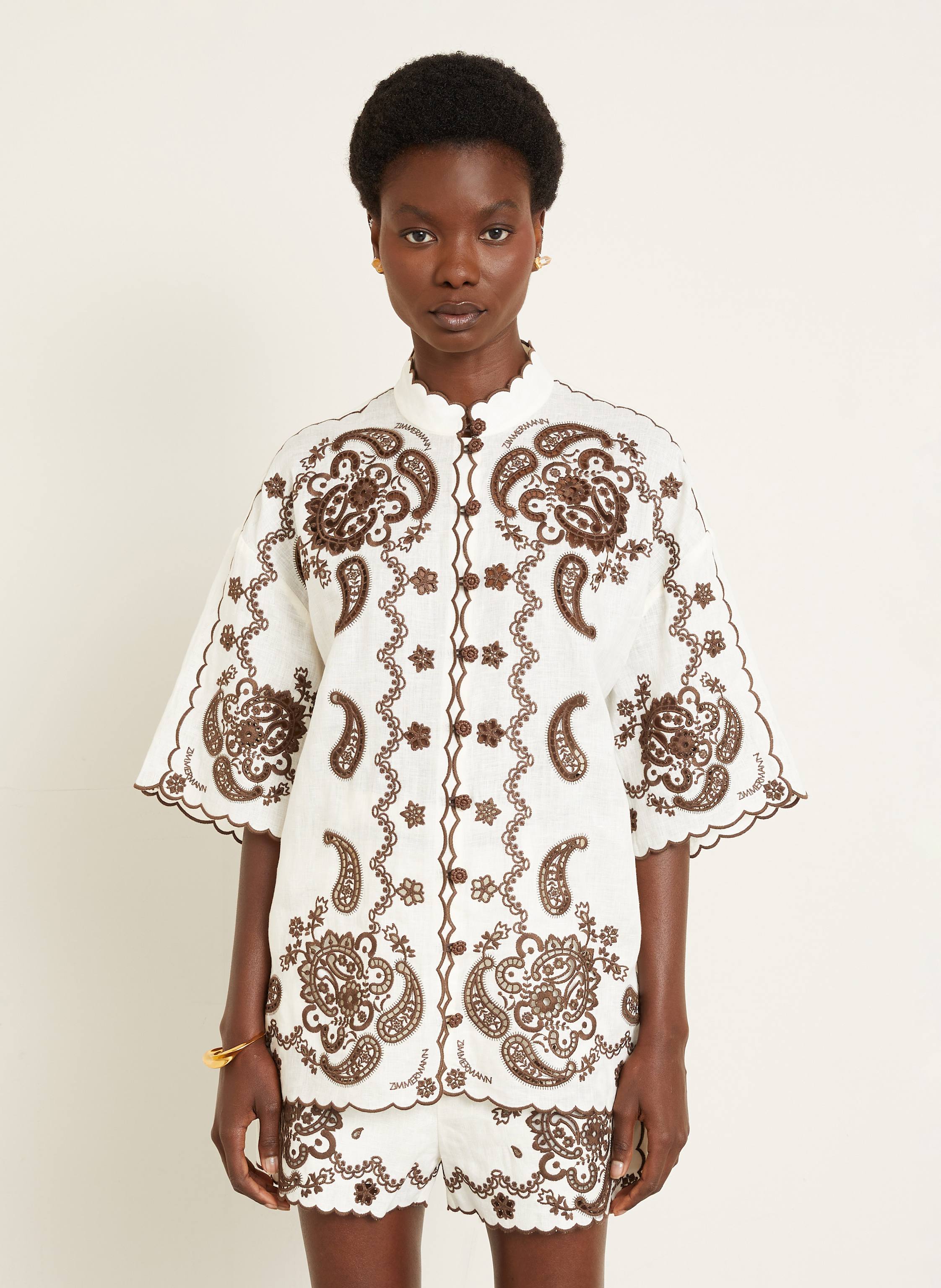 Thumbnail - Zimmermann Leinenbluse Ascension Mit Lochspitze weiss