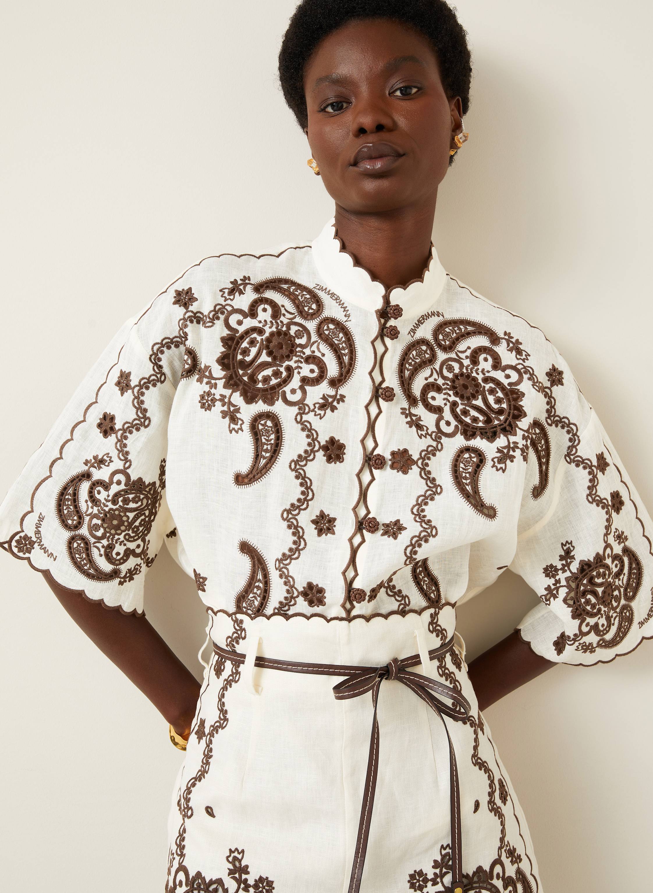 Thumbnail - Zimmermann Leinenbluse Ascension Mit Lochspitze weiss