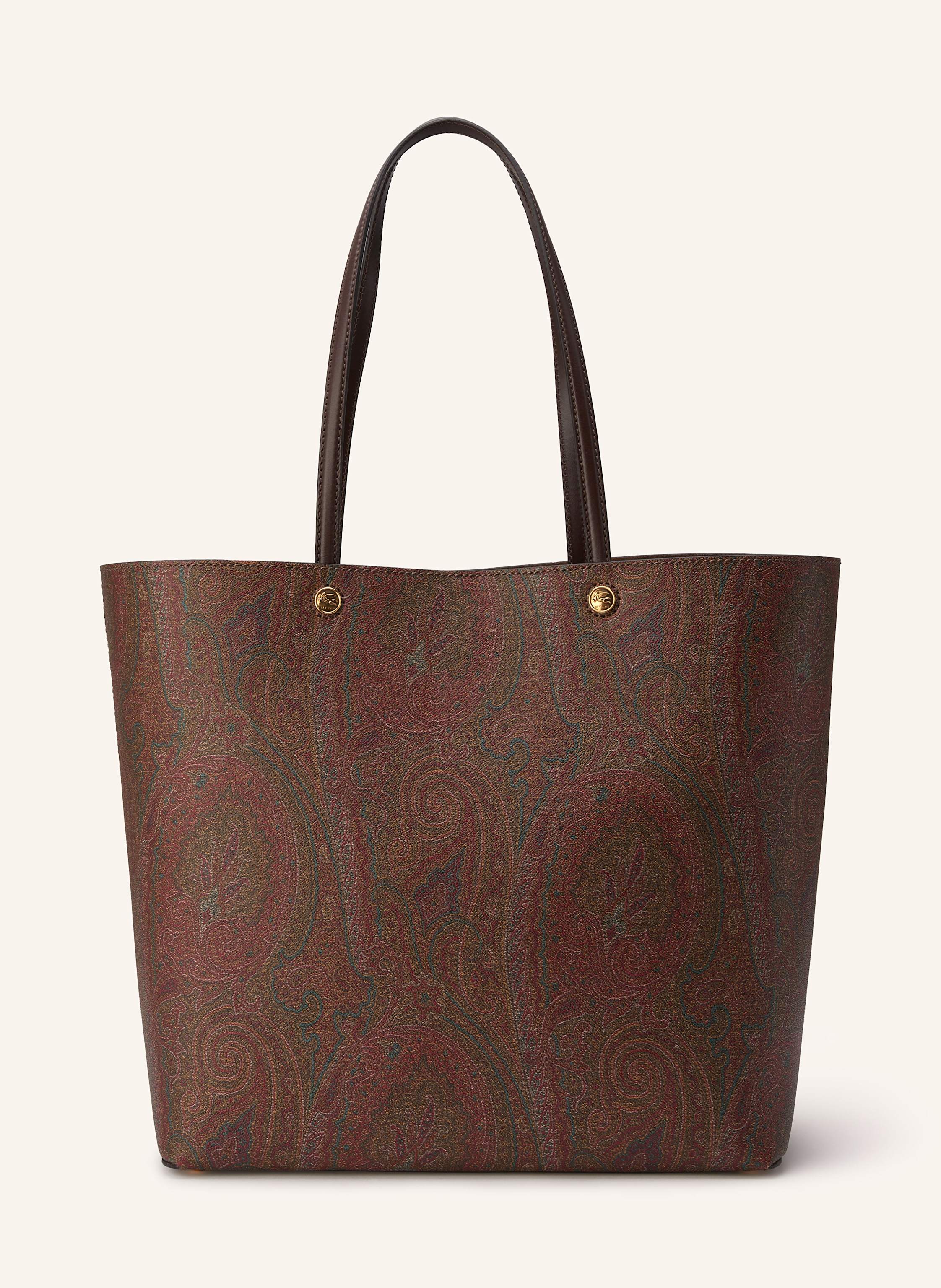 Etro Beschichtetes Canvas. Schließt mit Karabinerhaken. Zwei Tragegriffe. Herausnehmbare Pouch. Pouch schließt mit Reißverschluss. Innen ein Hauptfach. Verstärkter Taschenboden. Paisley-Muster allover. Lab Large in braun / dunkelrot / petrol