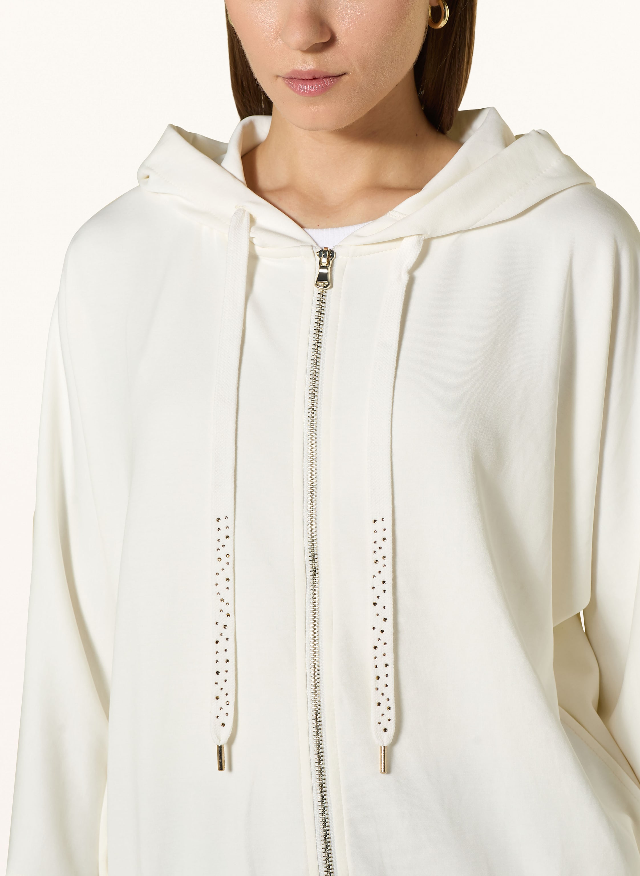 Thumbnail - More & More Sweatjacke Mit 3/4-Arm Und Schmucksteinen weiss