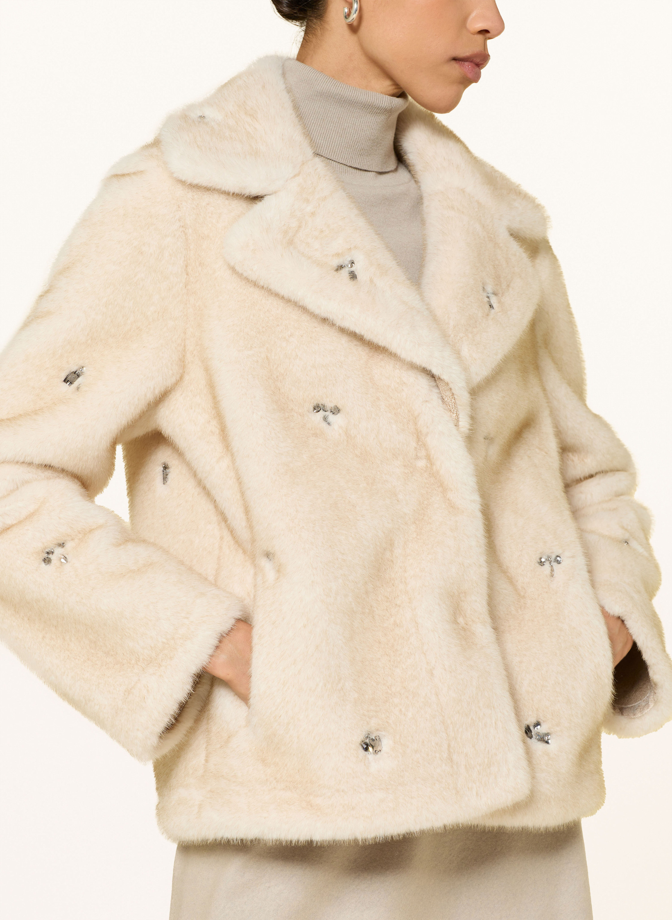 Thumbnail - Luisa Cerano Kunstpelz-Jacke Mit Schmucksteinen weiss