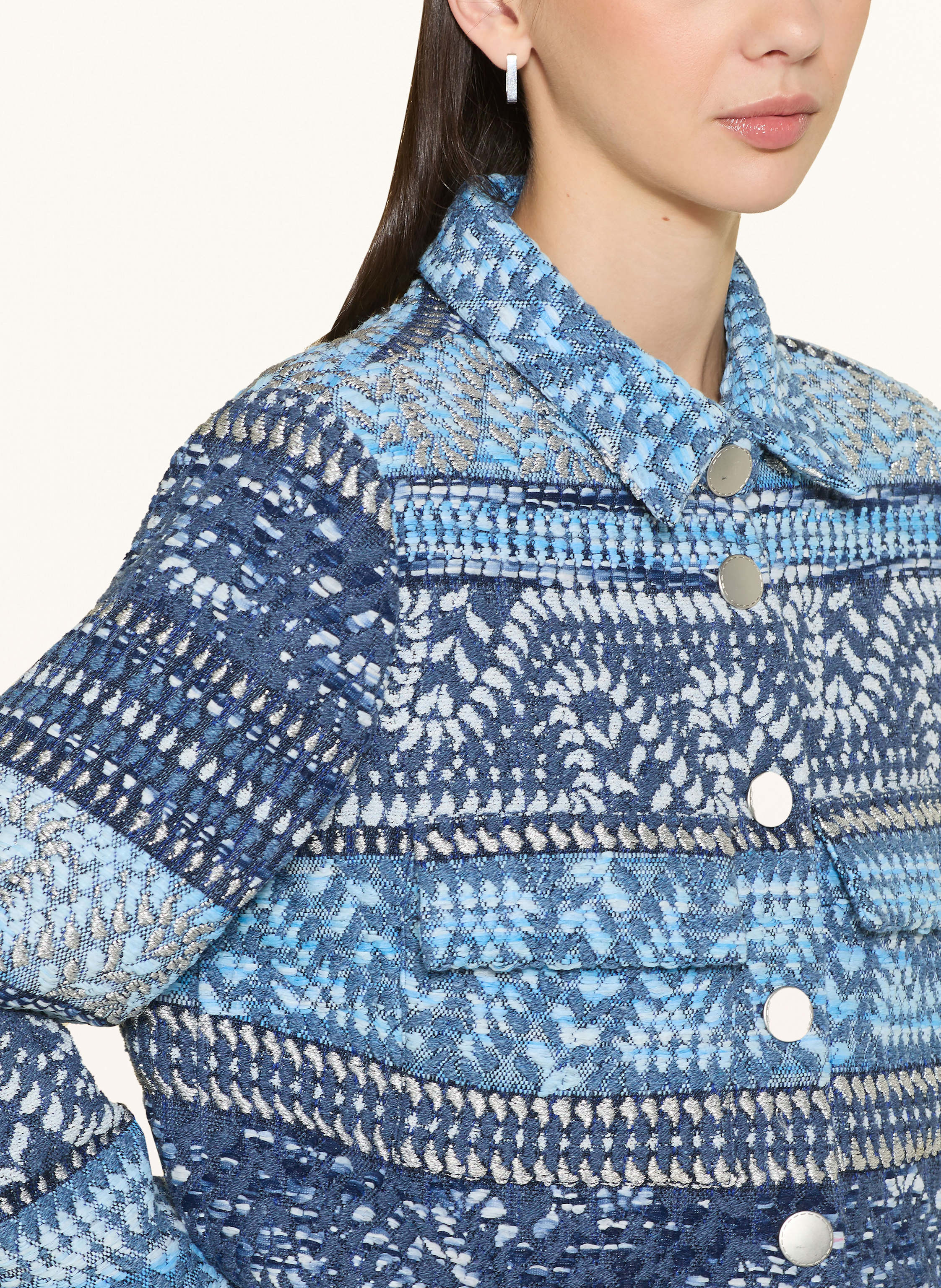 Thumbnail - Sem Per Lei Kastenjacke Aus Tweed Mit Glitzergarn blau