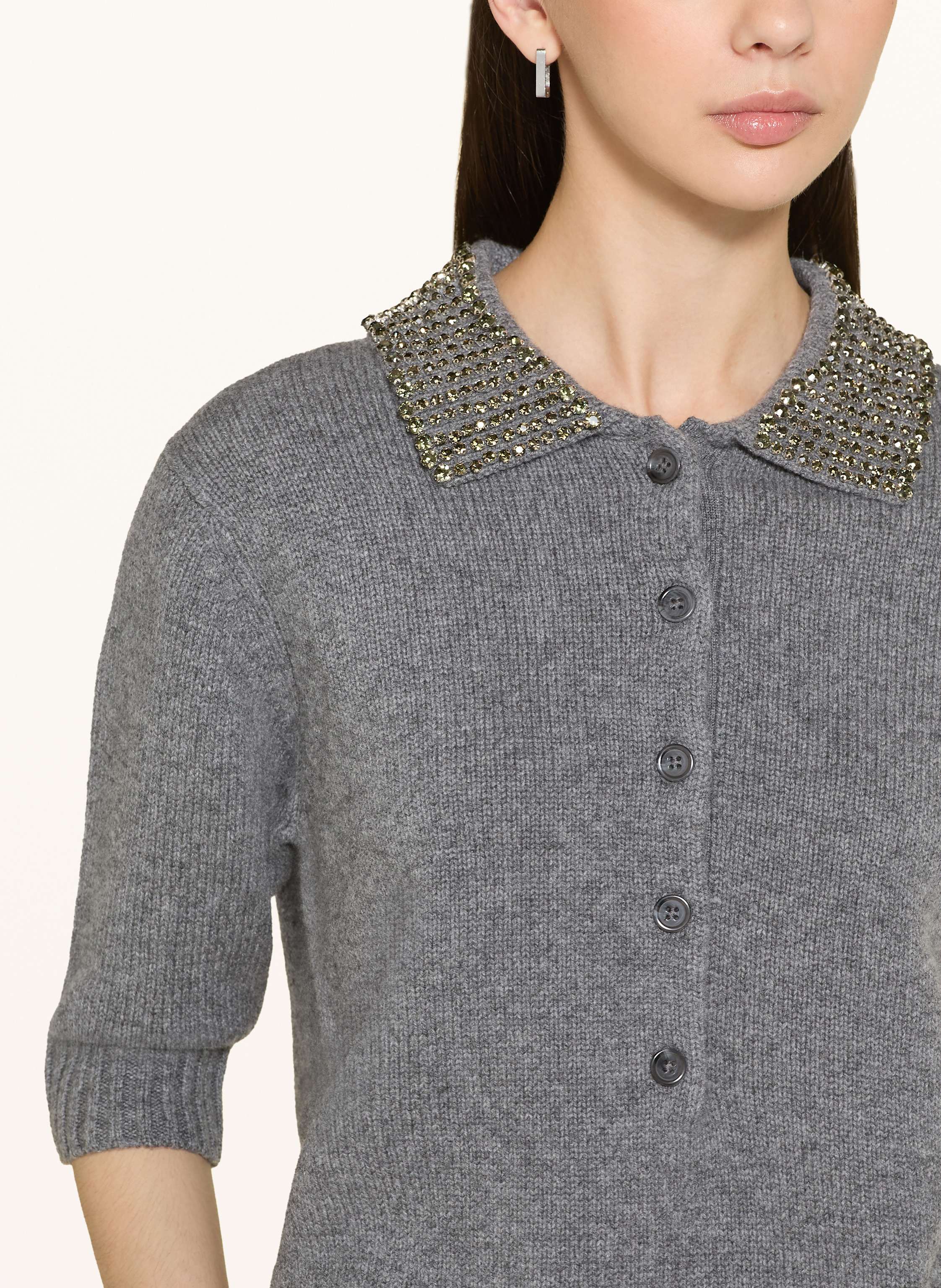 Thumbnail - Sem Per Lei Strick-Poloshirt Mit Cashmere Und Schmucksteinen grau
