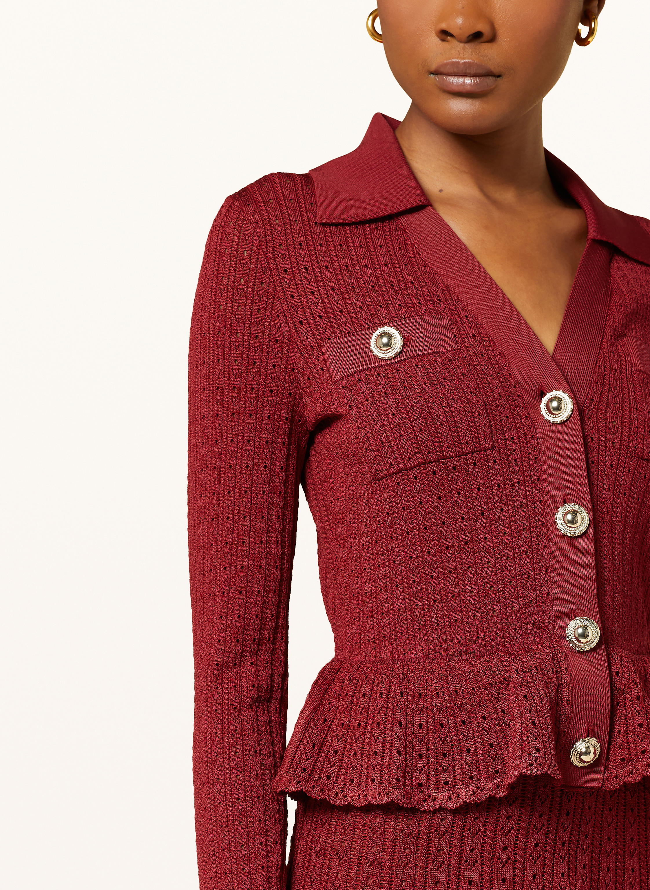 Thumbnail - Self-Portrait Strickkleid Mit Volants rot