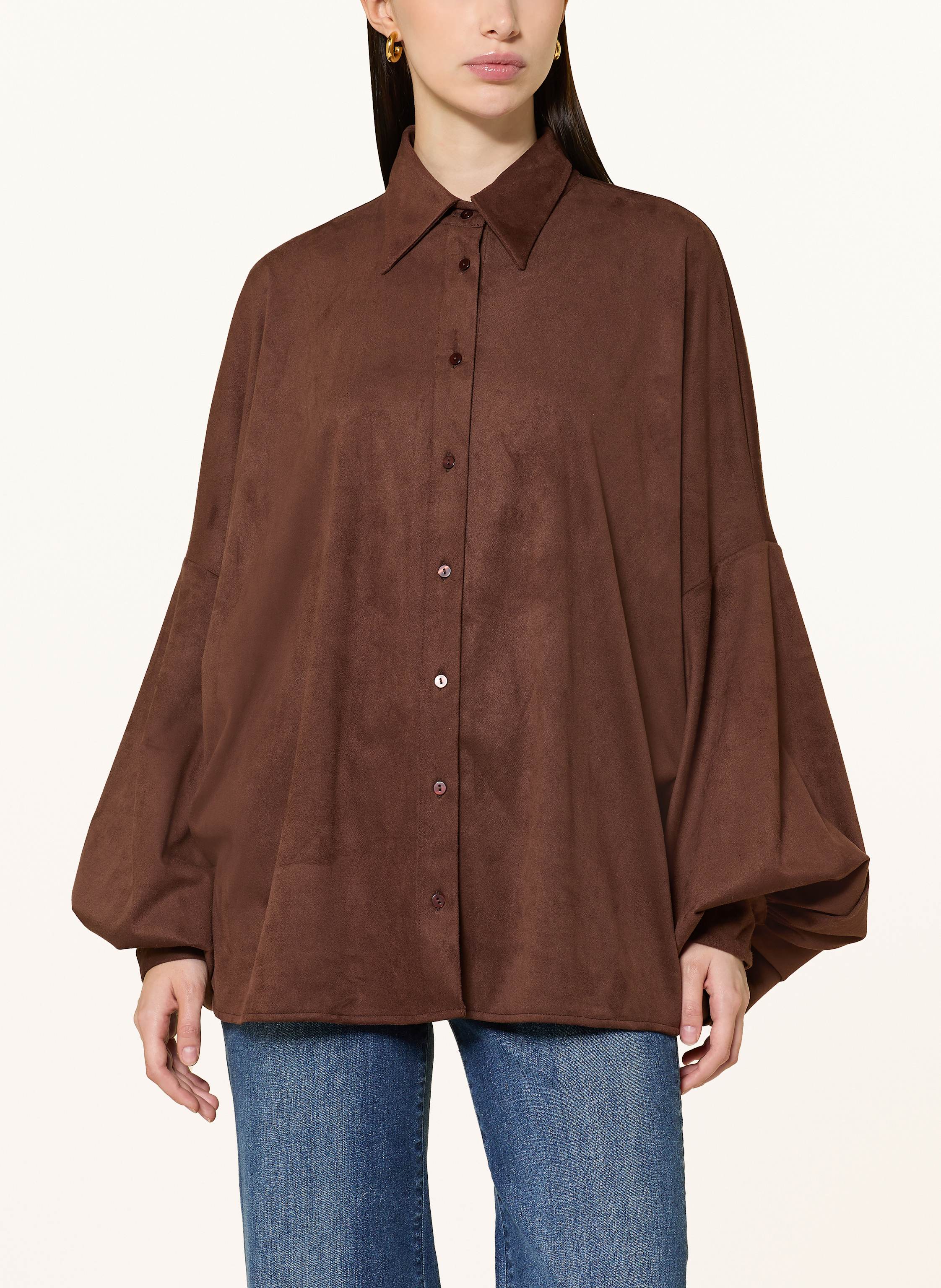 Thumbnail - Sosue Hemdbluse Antonia In Lederoptik braun