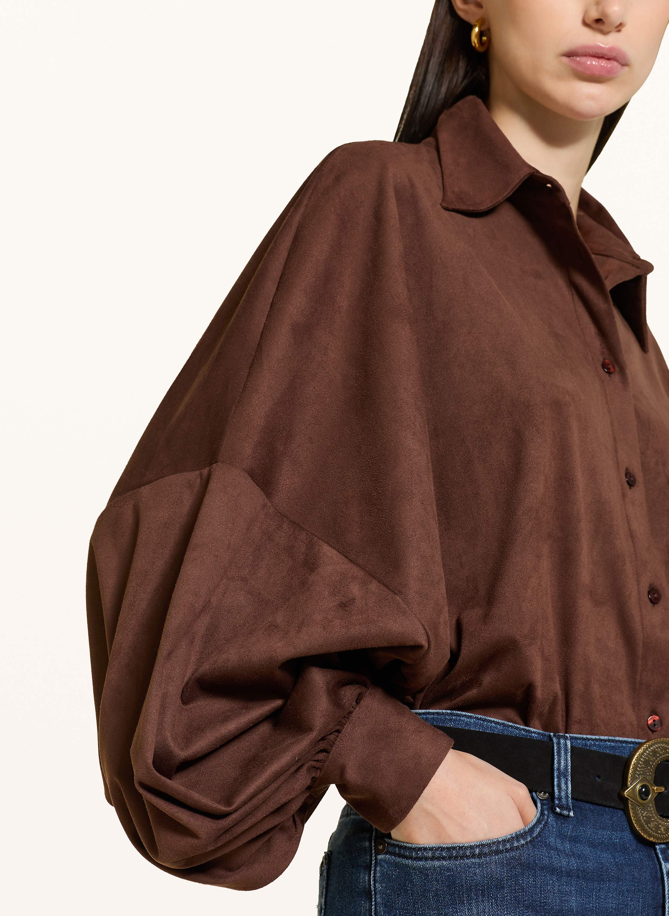 Thumbnail - Sosue Hemdbluse Antonia In Lederoptik braun