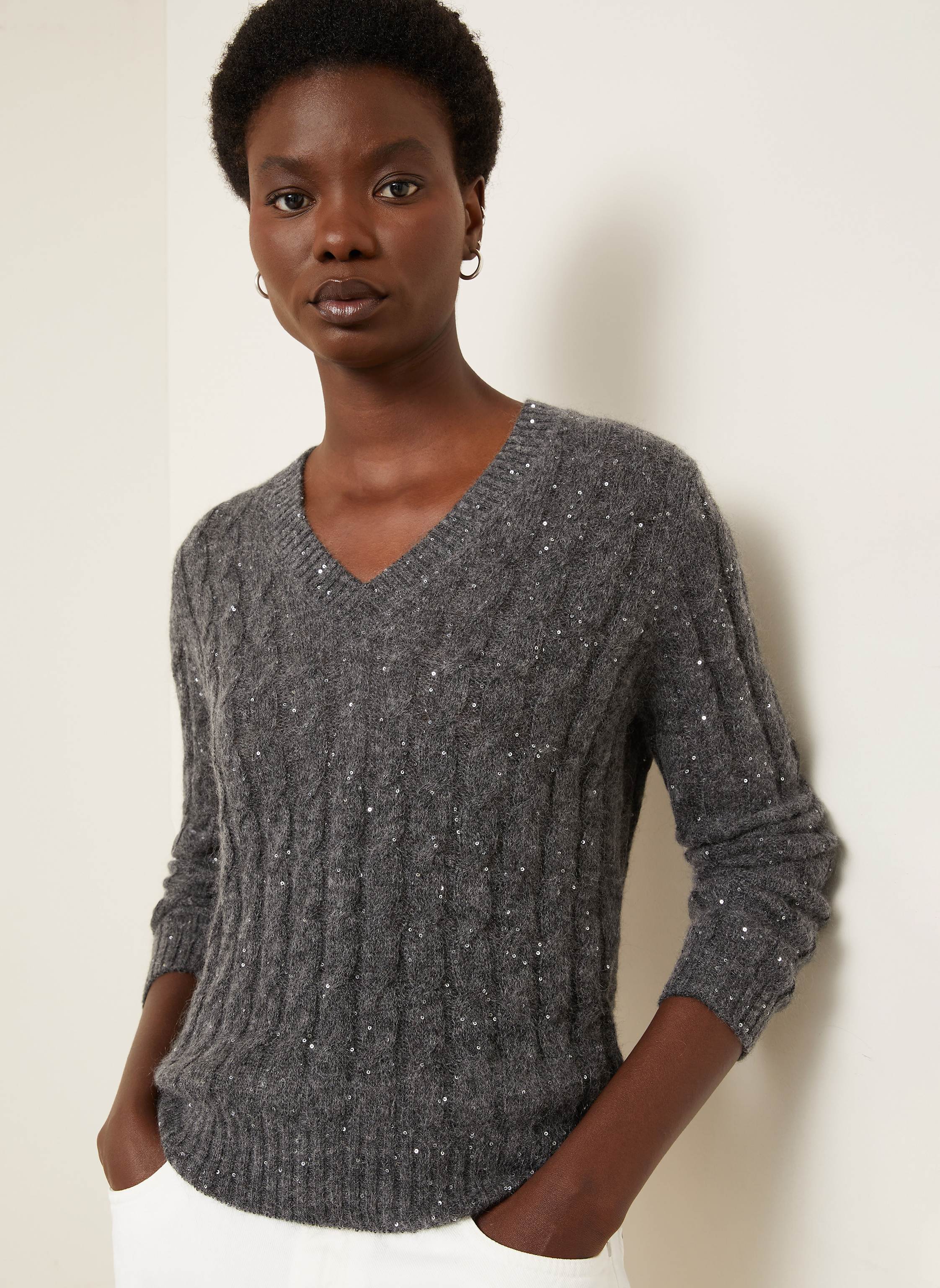 Thumbnail - Brunello Cucinelli Pullover Mit Mohair Und Pailletten grau
