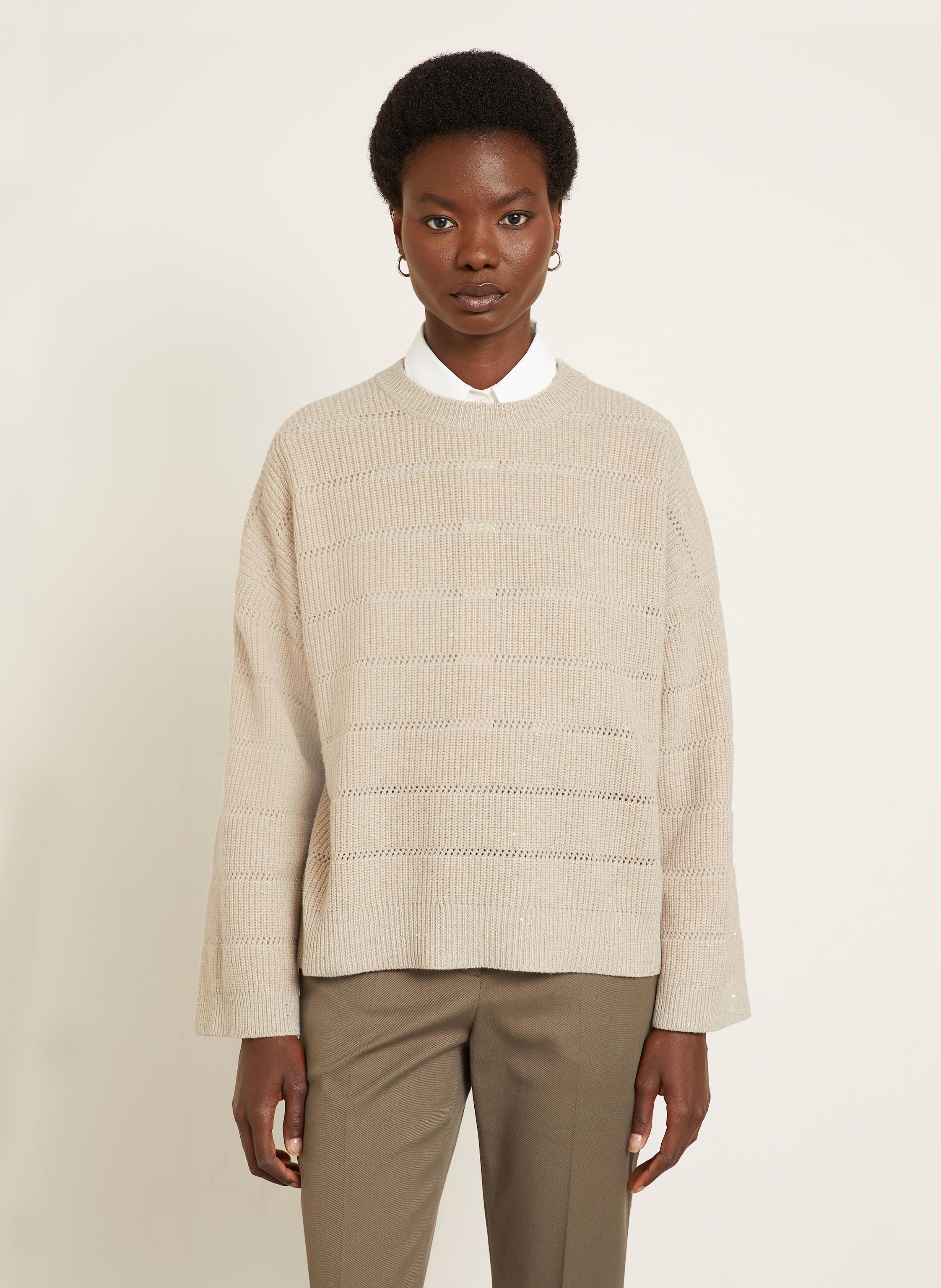 Thumbnail - Brunello Cucinelli Pullover Mit Cashmere Und Glitzergarn beige