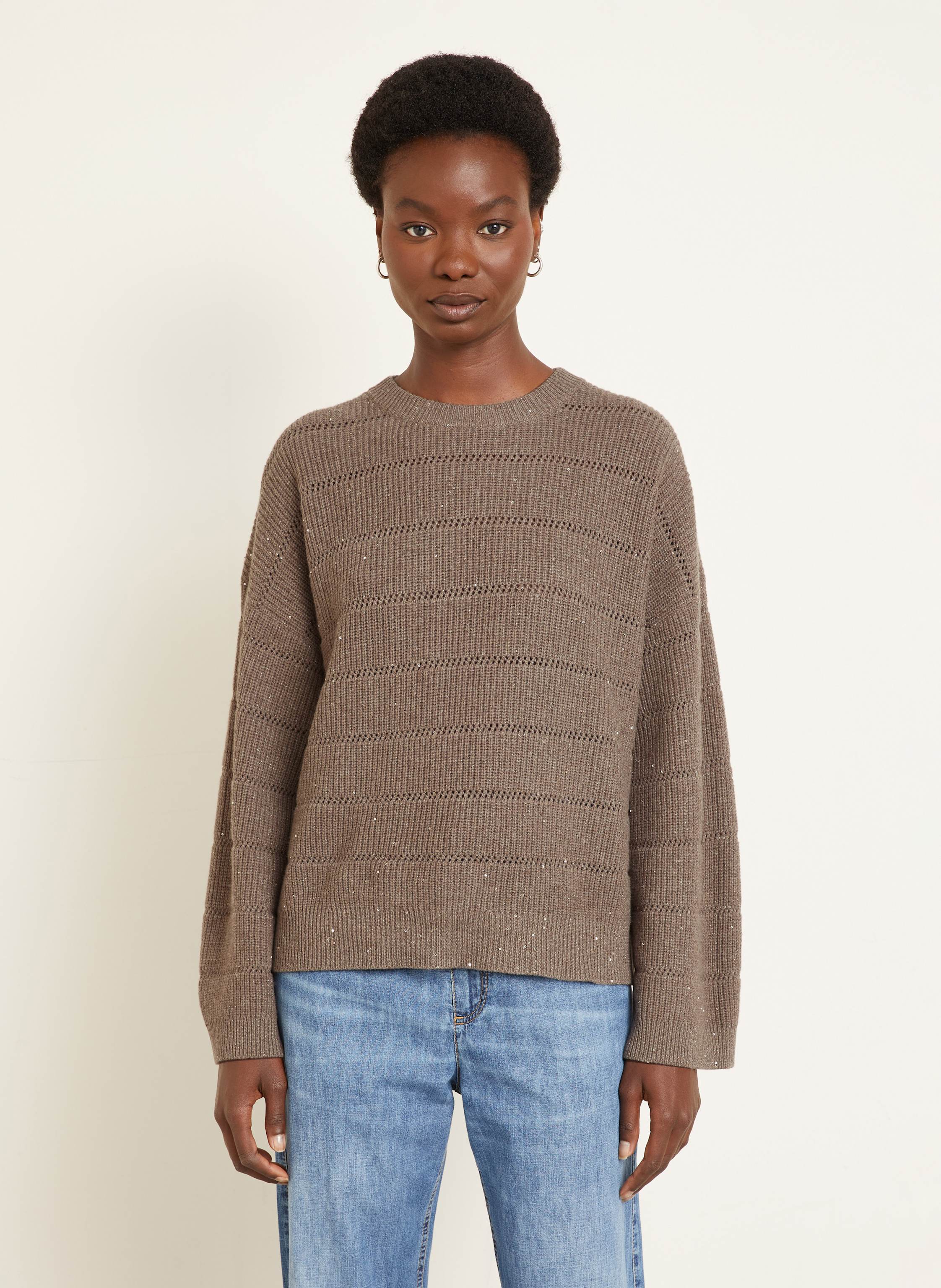 Thumbnail - Brunello Cucinelli Pullover Mit Cashmere Und Glitzergarn braun