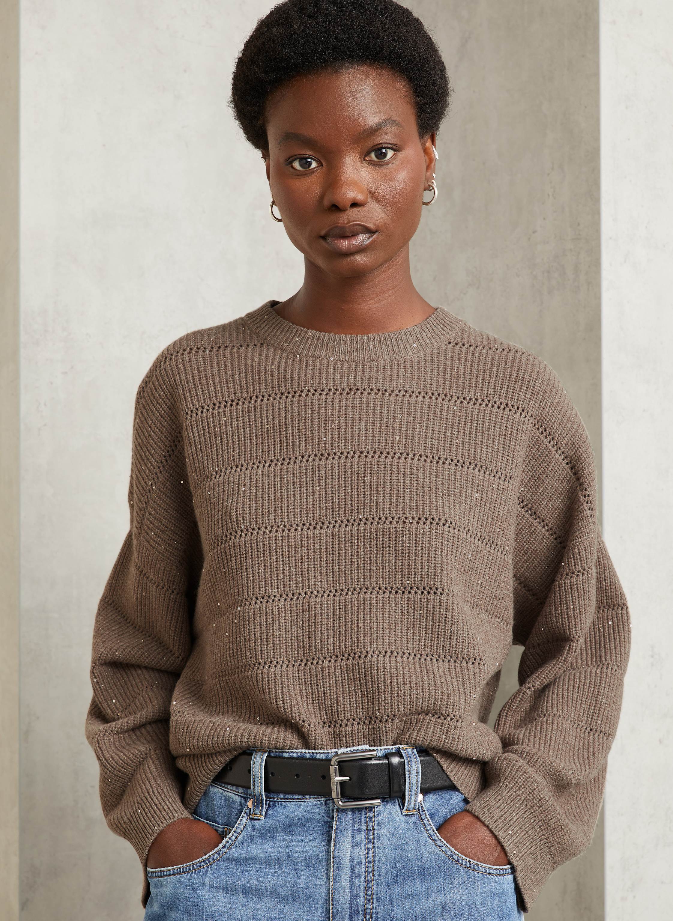 Thumbnail - Brunello Cucinelli Pullover Mit Cashmere Und Glitzergarn braun